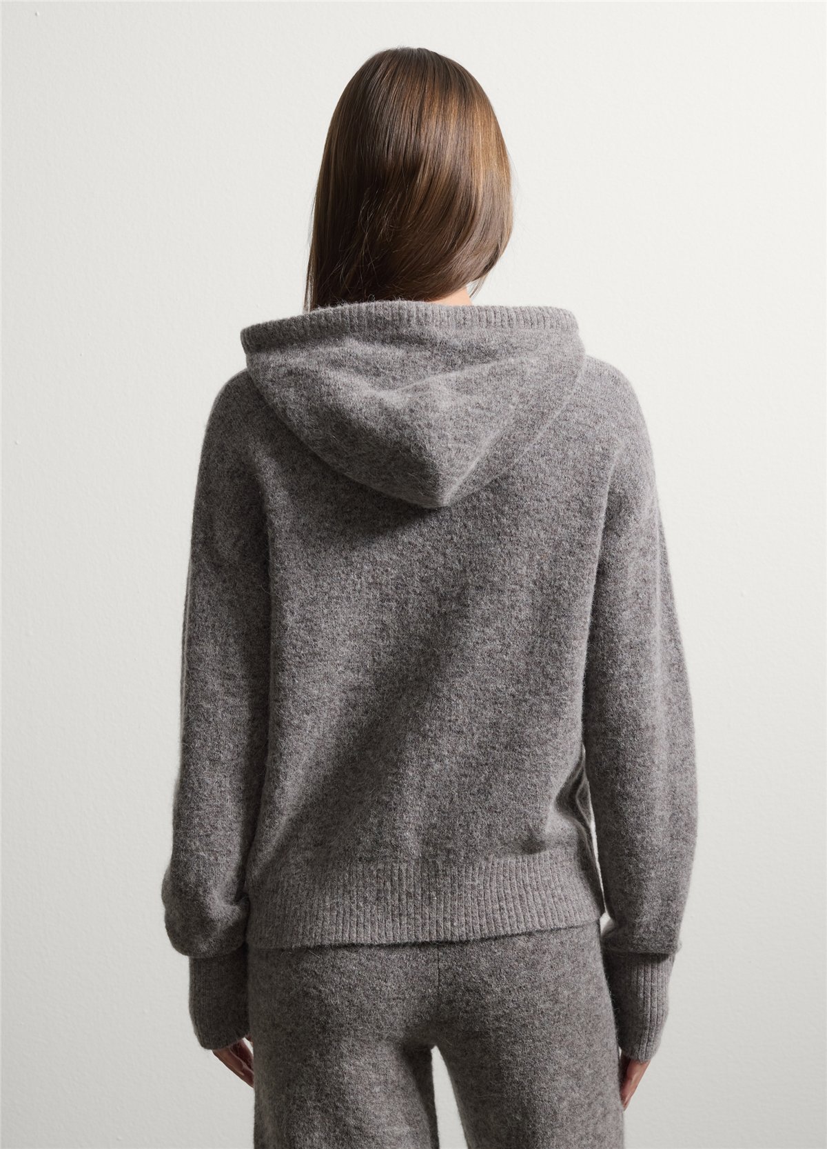 Gri Regular Fit Esnek Yün Ve Alpaka Kapüşonlu Sweatshirt