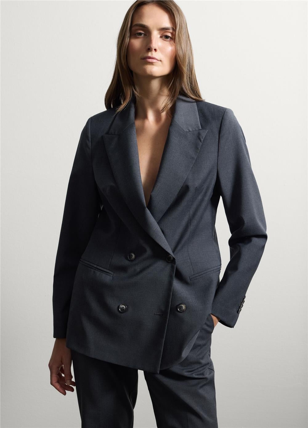 Gri yün karışımlı oversize blazer ceket