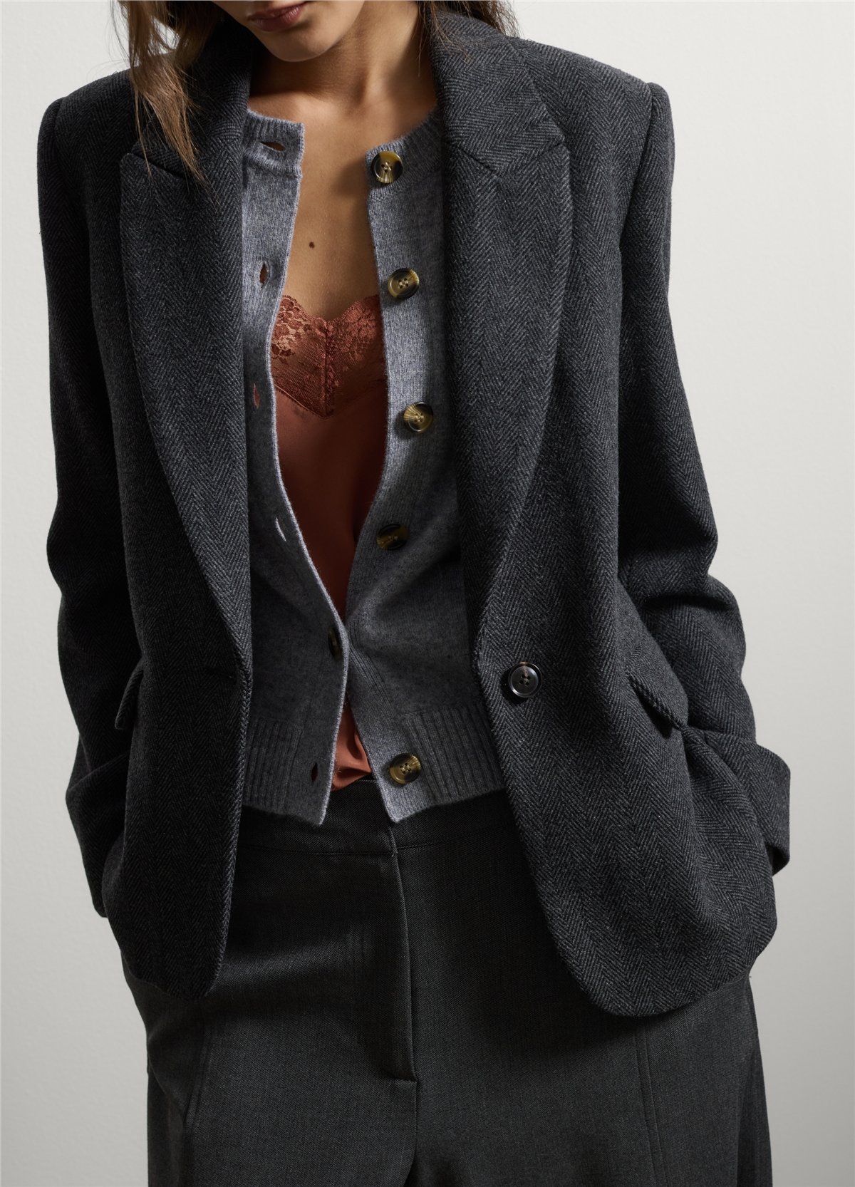 Gri Yün Ve Viskon Karışımlı Regular Fit Klasik Yaka Blazer Ceket