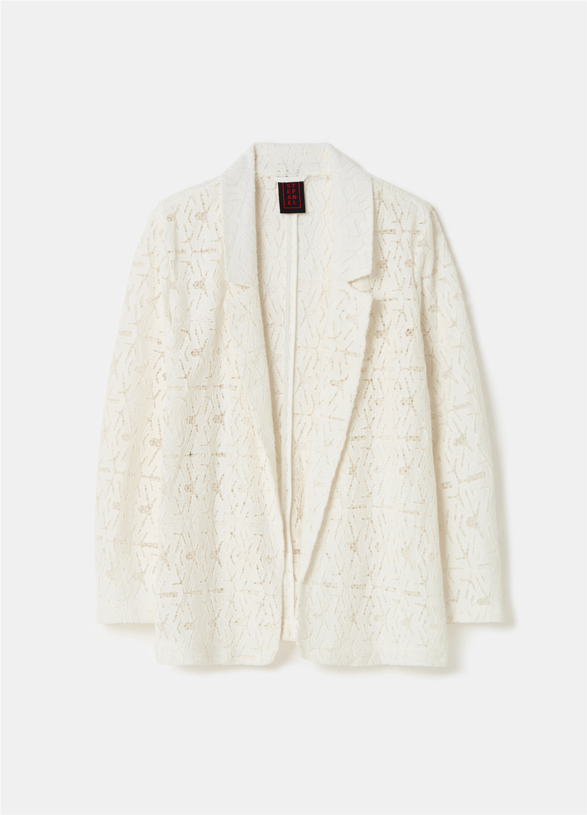 İşlemeli Dantel Detaylı Açık Model Beyaz Blazer Ceket