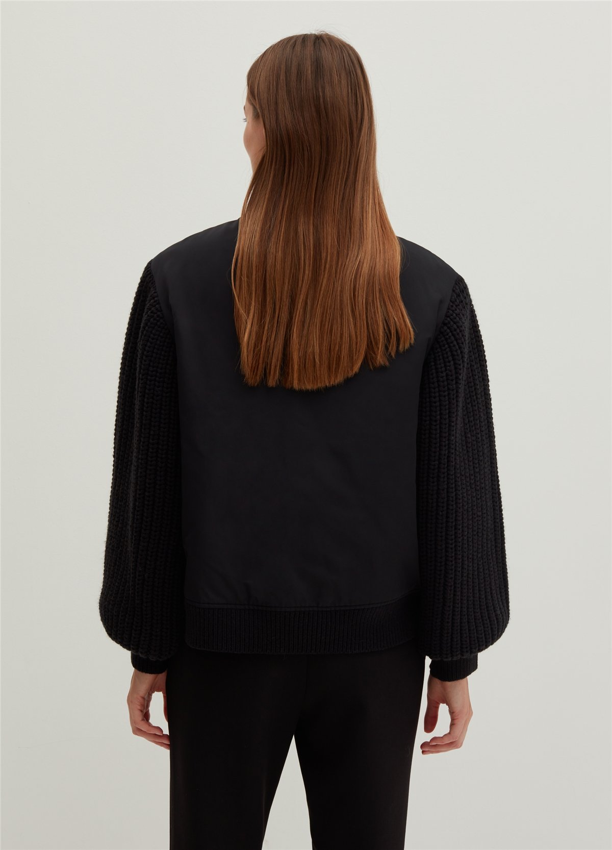 Jarse Kollu Oversize Siyah Bomber Ceket