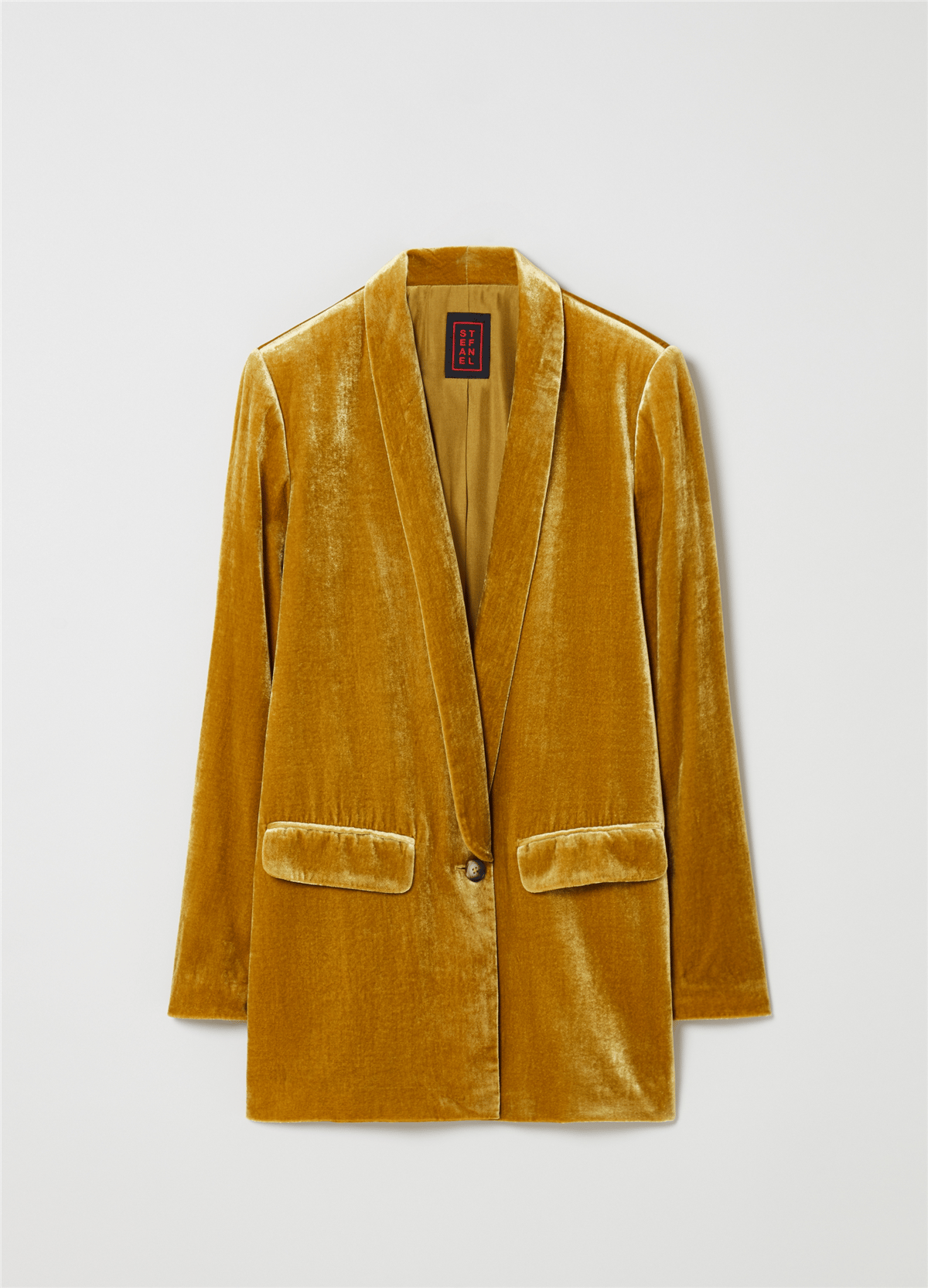 Kadife Dökümlü Sarı Blazer Ceket