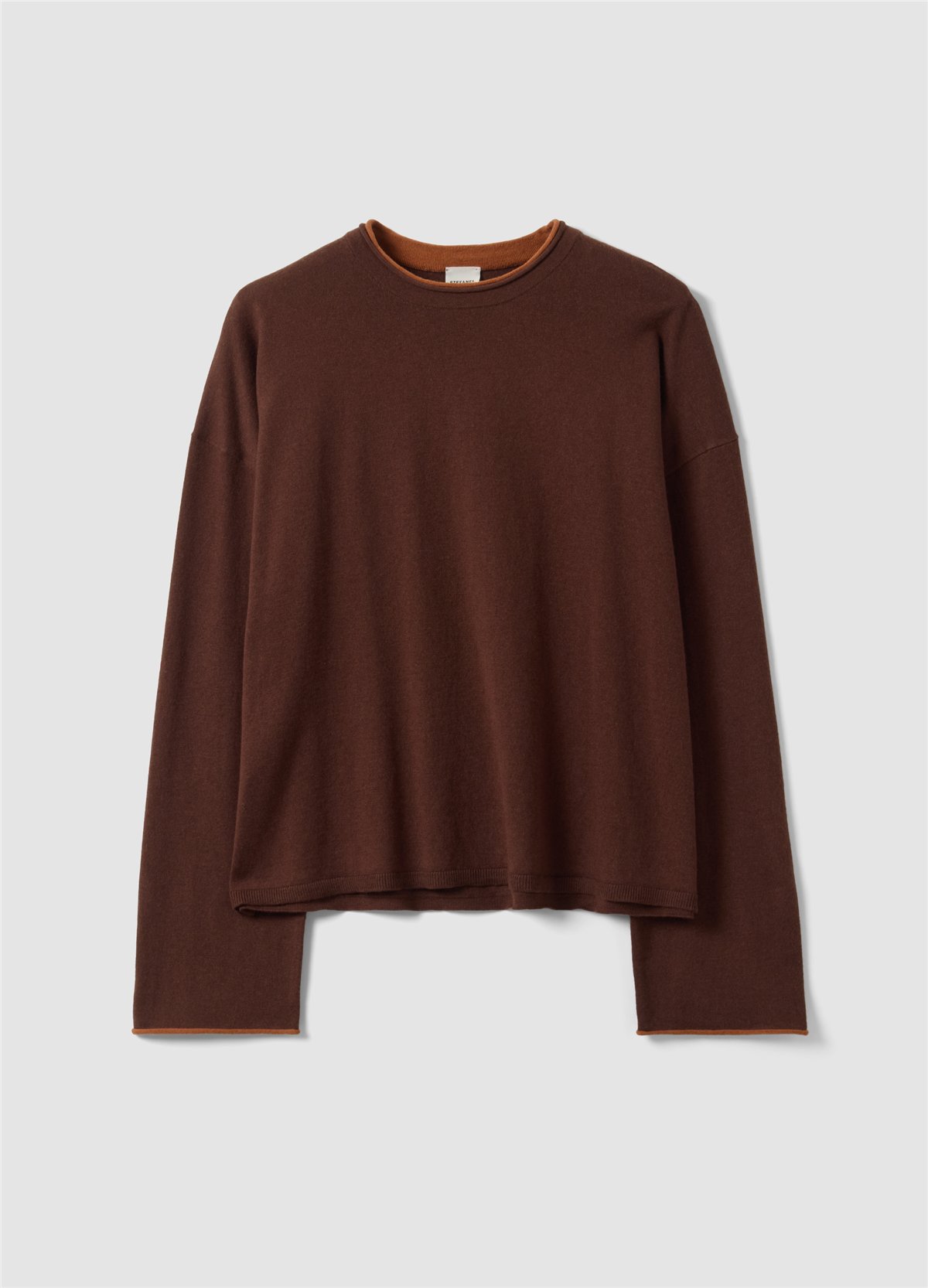 Kahverengi Bisiklet Yaka, Regular Fit Yün Ve Kaşmir Karışımlı Kazak