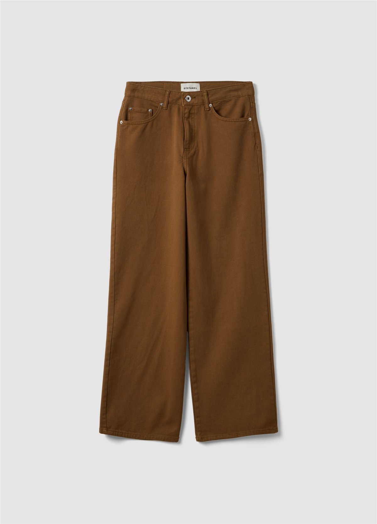 Kahverengi Bol Paça Saf Pamuk Denim Pantolon