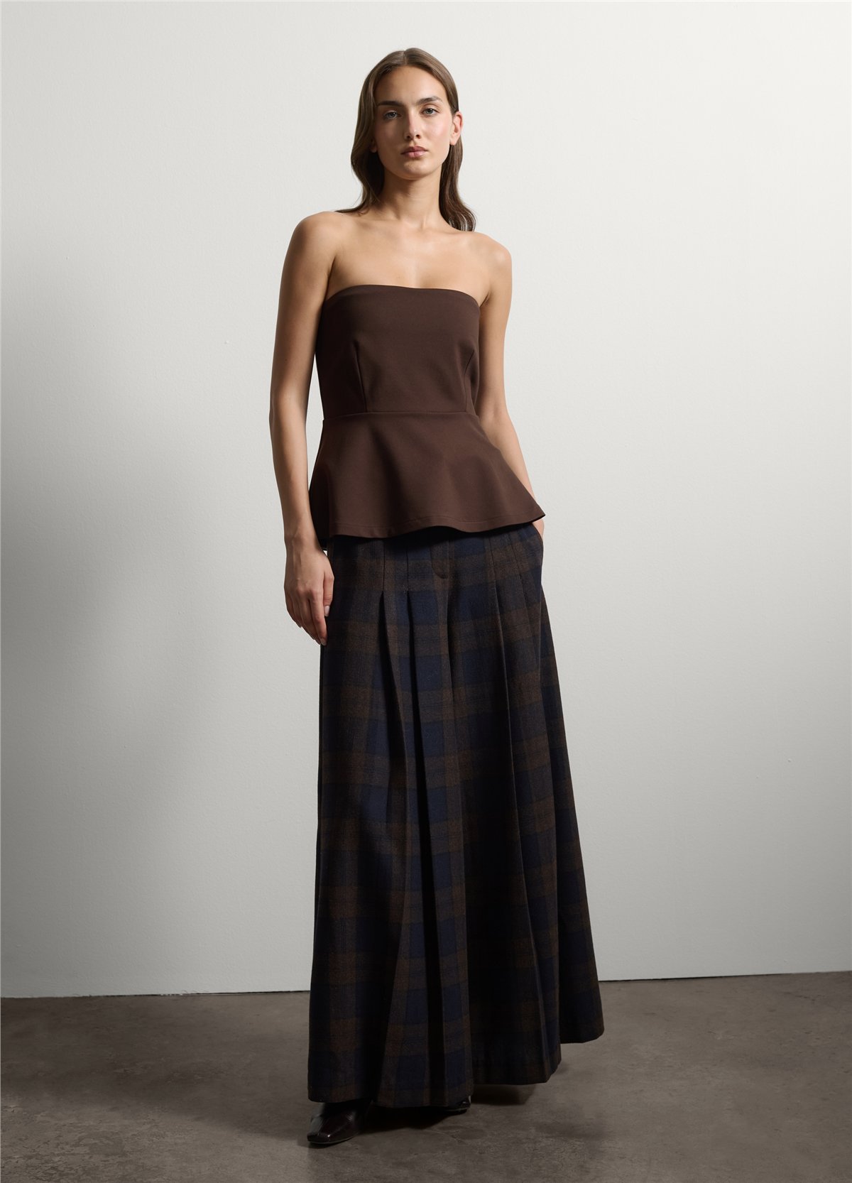 Kahverengi Esnek Viskon Slim Fit Bandeau Üst