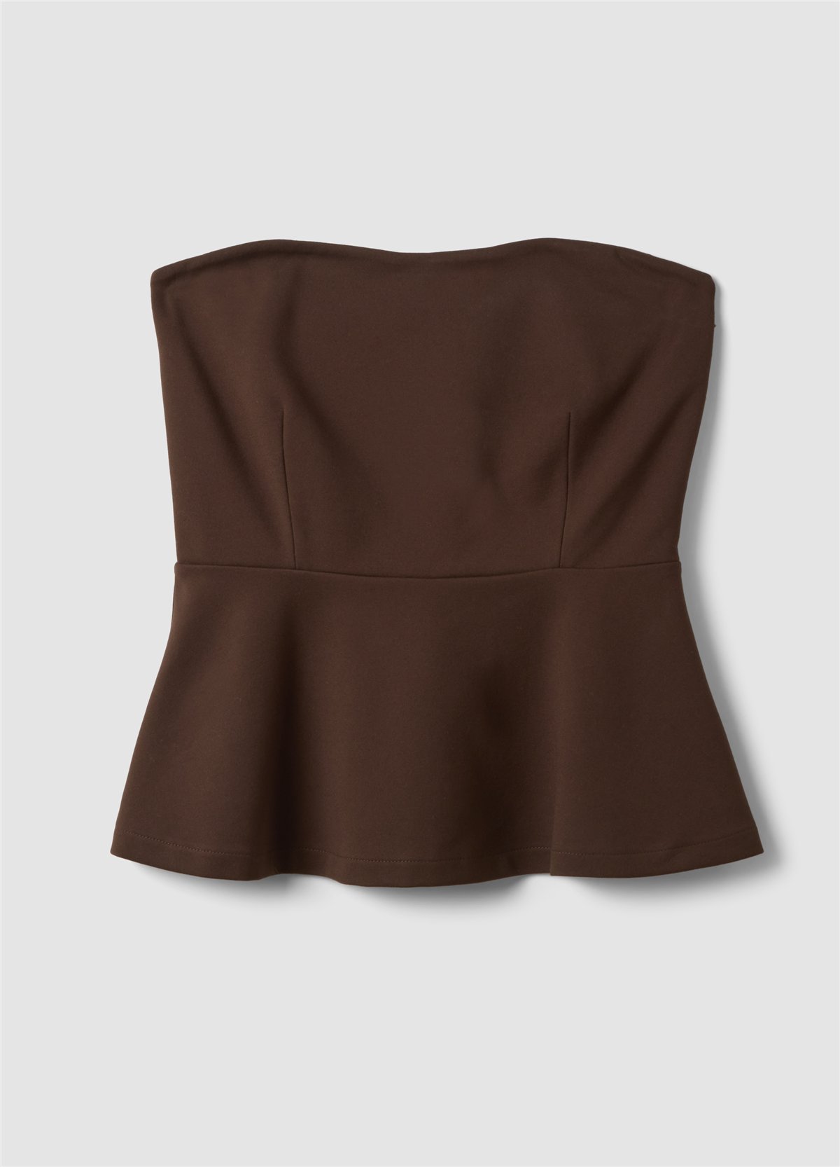 Kahverengi Esnek Viskon Slim Fit Bandeau Üst
