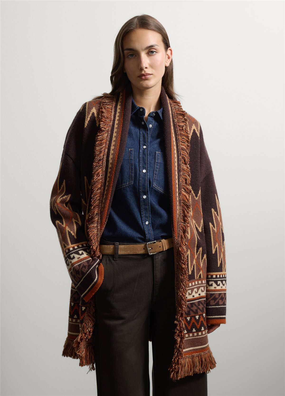 Kahverengi Jakarlı Bisiklet Yaka Oversize Fit Yün Karışımlı Hırka