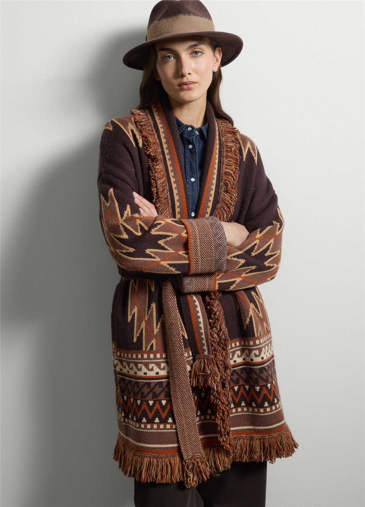 Kahverengi Jakarlı Bisiklet Yaka Oversize Fit Yün Karışımlı Hırka
