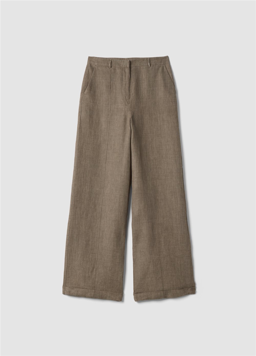 Kahverengi Keten Bol Paça Pantolon