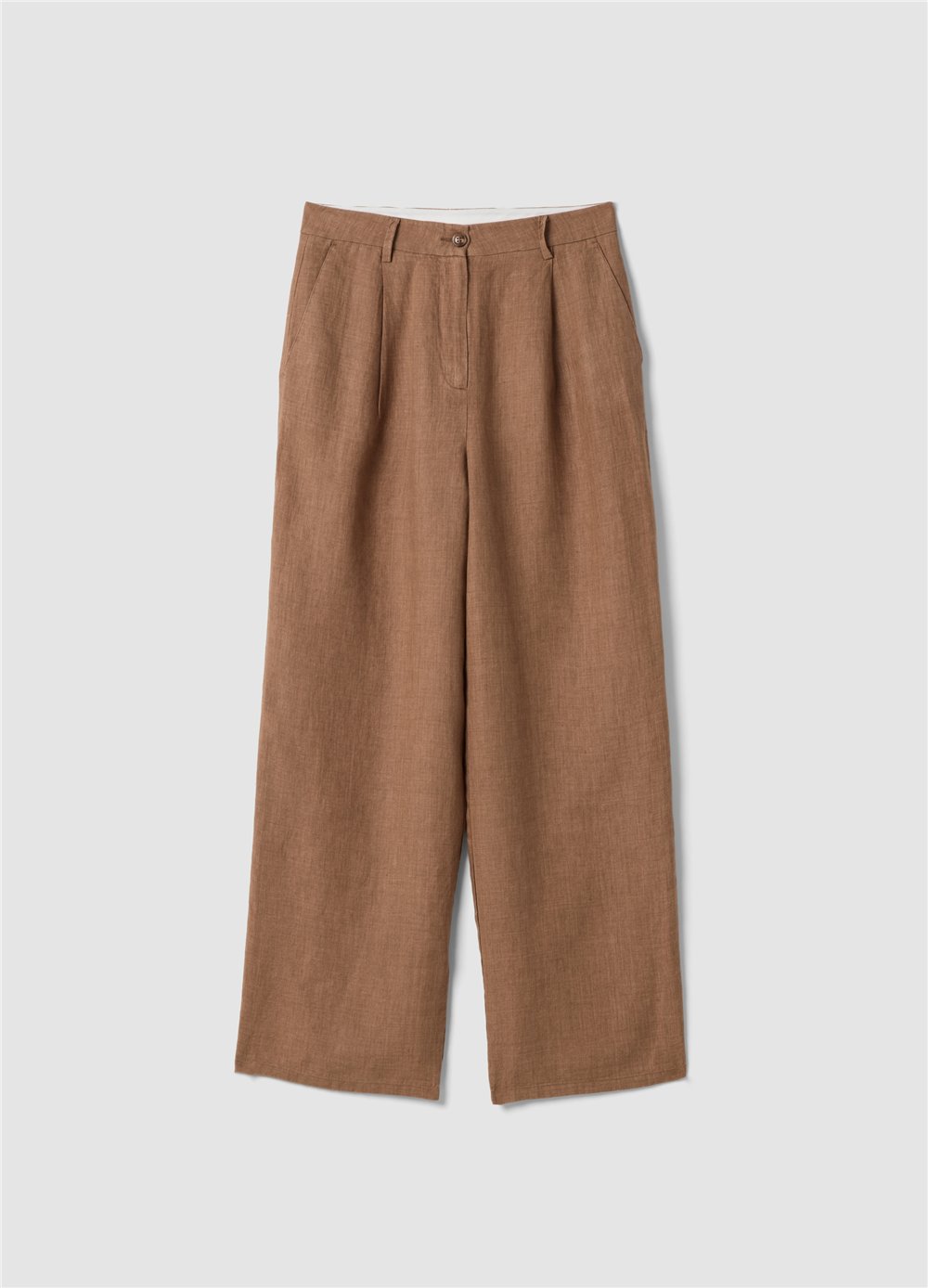 Kahverengi Keten Regular Fit Pantolon