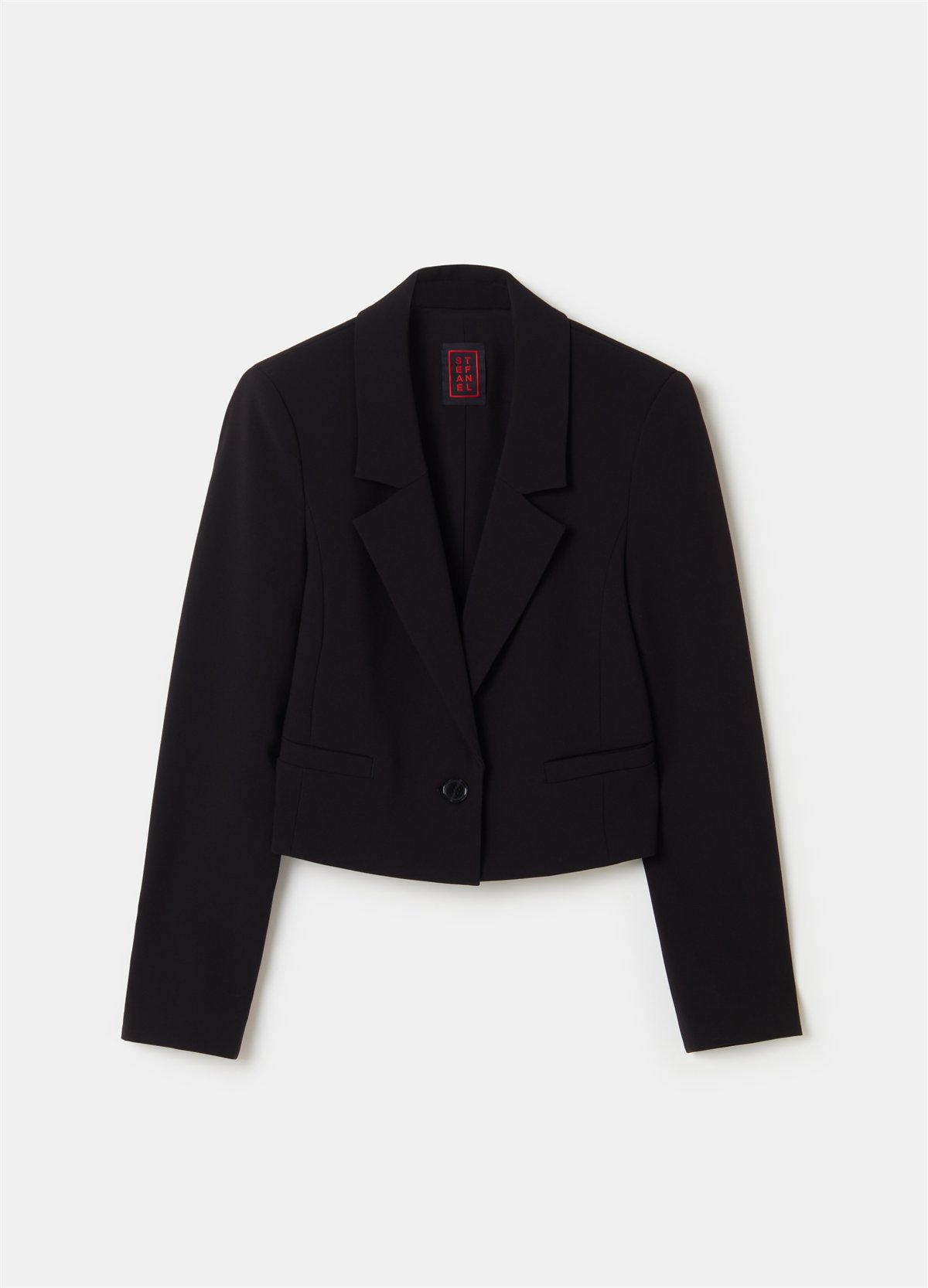 Katmanlı Crêpe Kısa Kesim Düğmeli Siyah Blazer