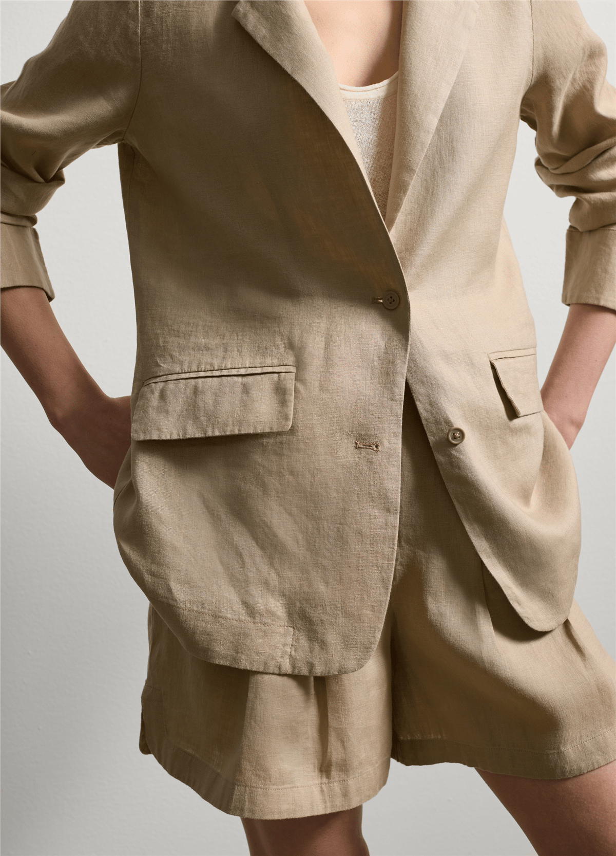 Keten Akışkan Bej Blazer