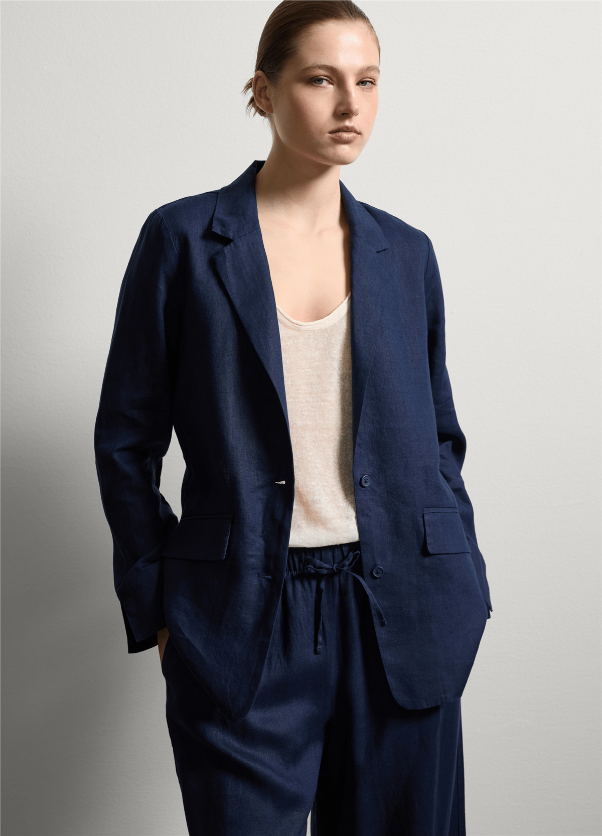 Keten Akışkan Lacivert Blazer
