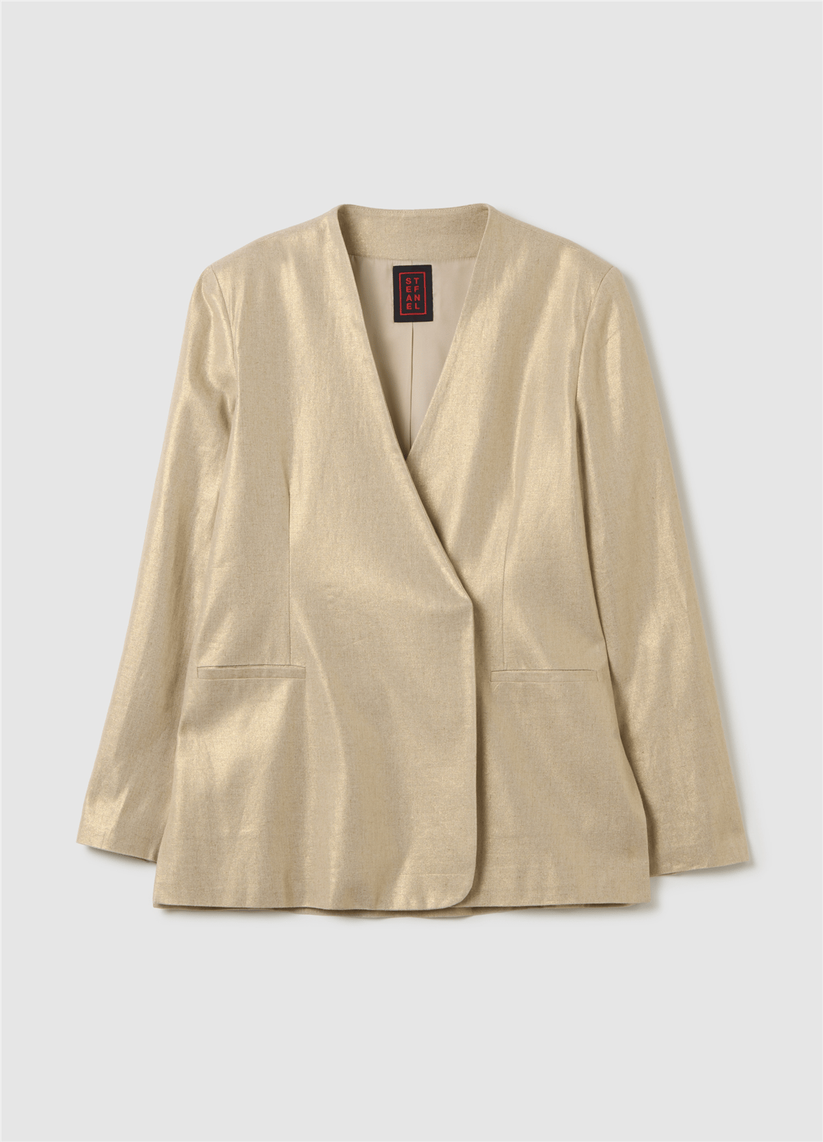 Keten Ve Viskondan Altın Blazer Ceket