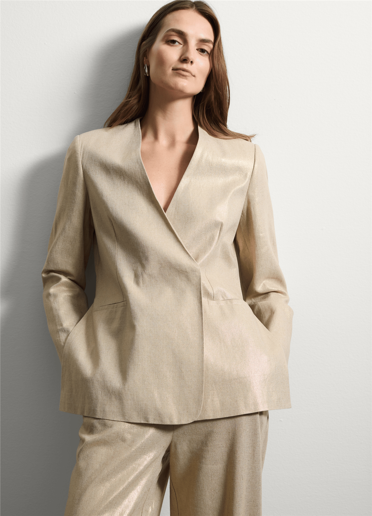 Keten Ve Viskondan Altın Blazer Ceket