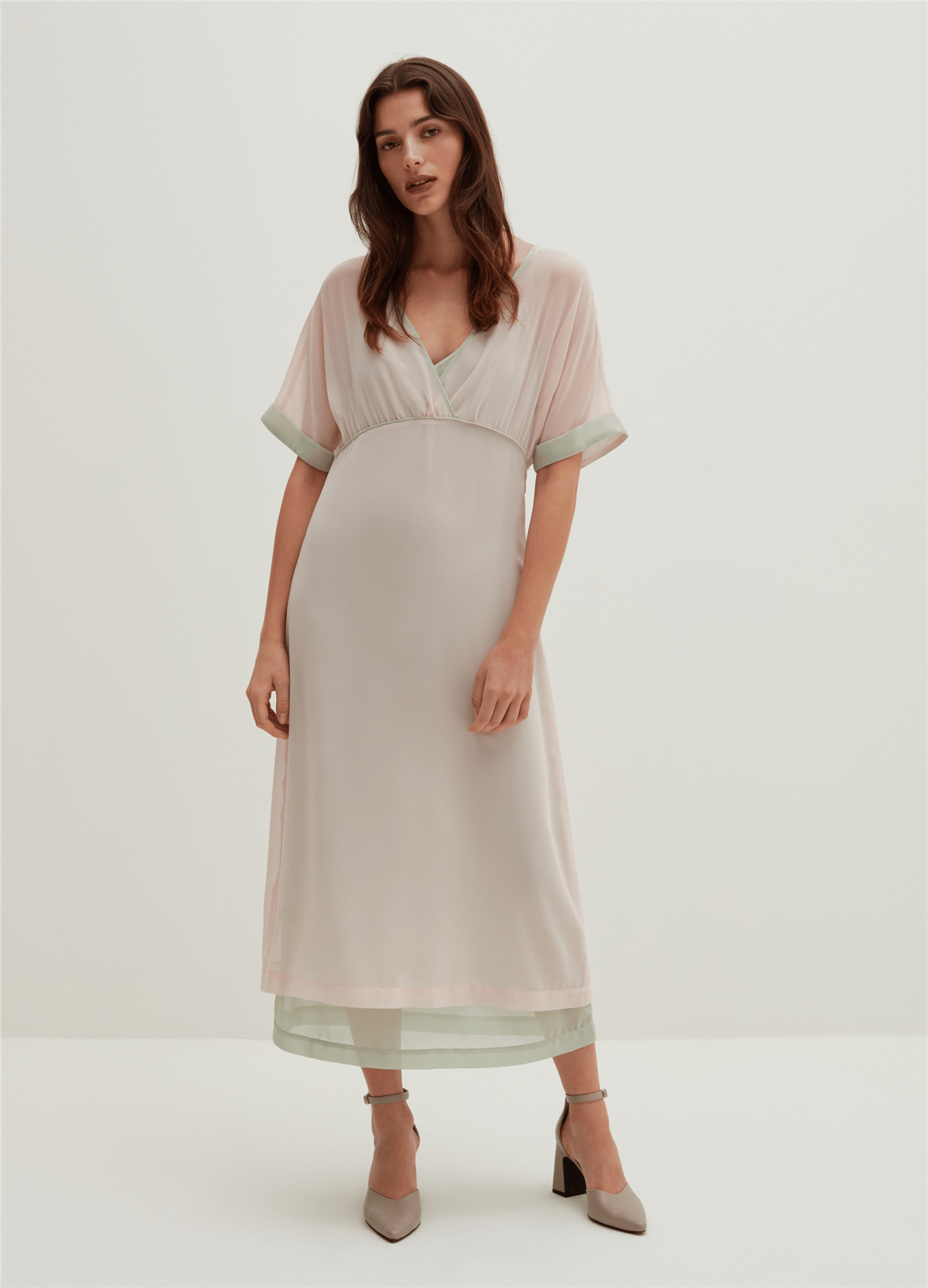 Kimono Kollu Mint Uzun Elbise