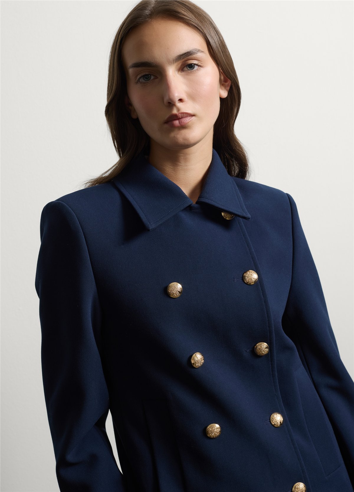 Lacivert Klasik Yaka Regular Fit Esnek Viskon Kruvaze Blazer Ceket