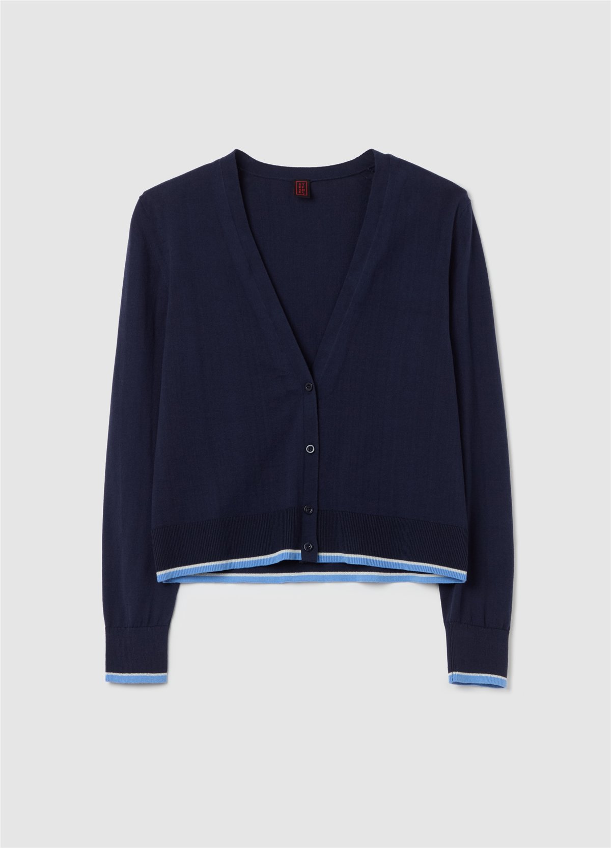 Lurex Şerit Detaylı Crepe Lacivert Hırka
