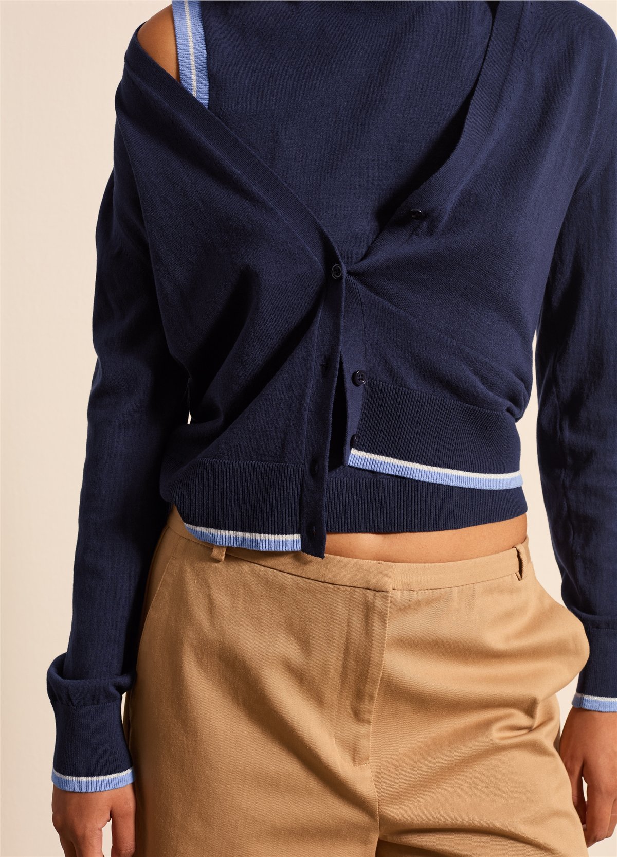 Lurex Şerit Detaylı Crepe Lacivert Hırka