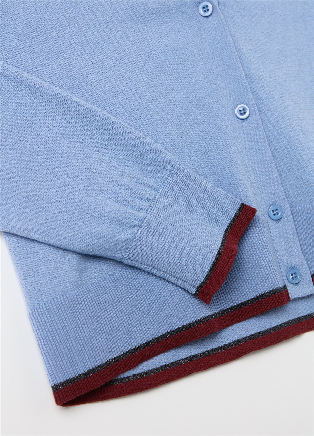 Lurex Şerit Detaylı Crepe Mavi Hırka