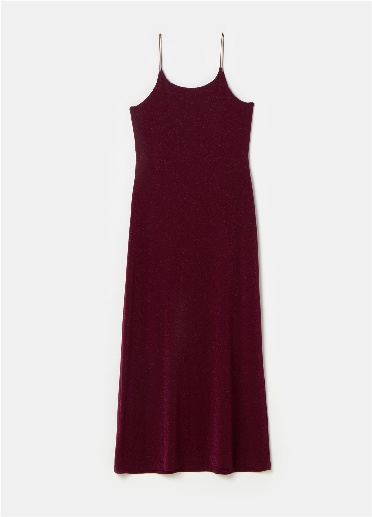 Maksi Yırtmaçlı Simli (Lurex) Askılı Elbise