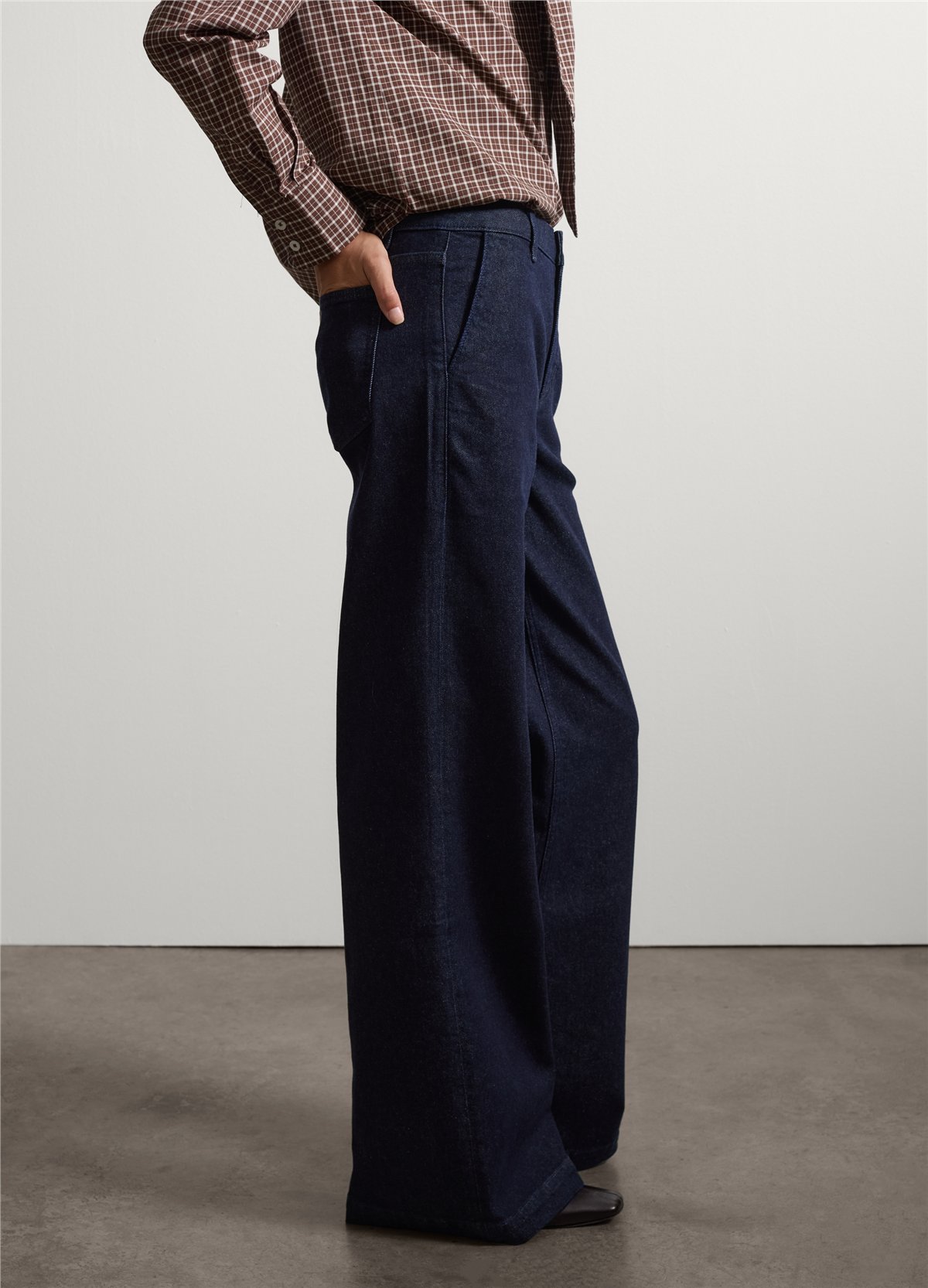 Mavi Bol Paça Esnek Pamuklu Denim Jean