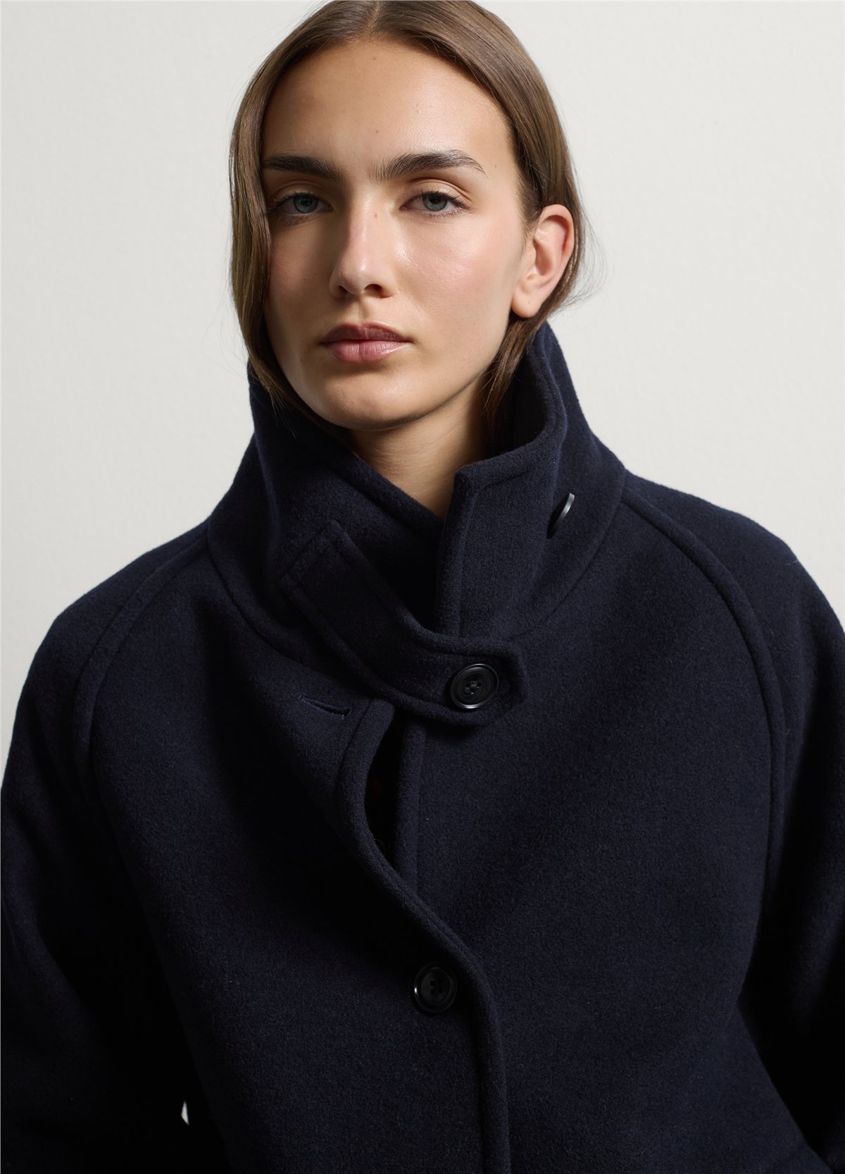 Mavi Dik Yakalı Oversize Fit Yün Karışımlı Ceket