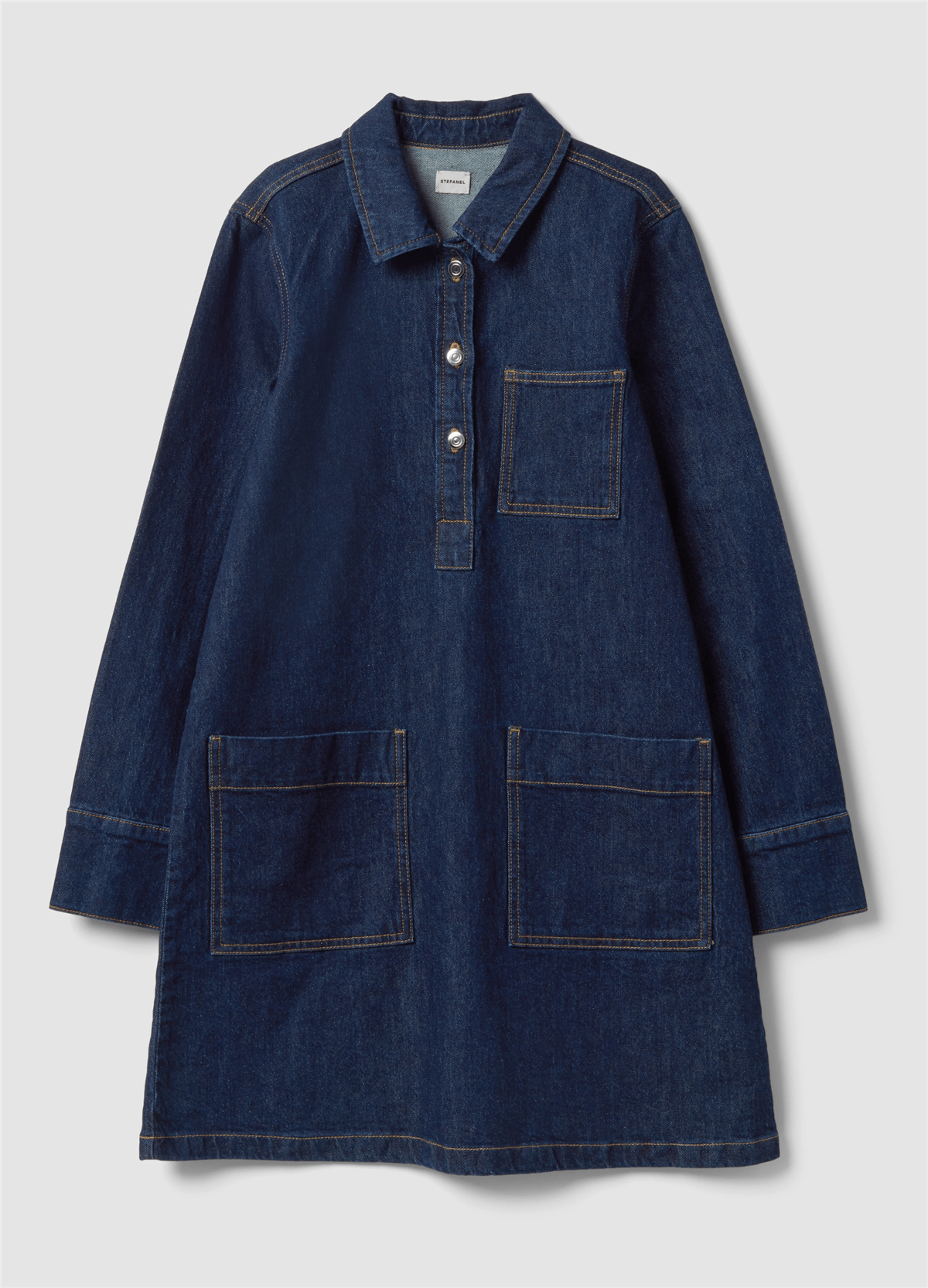 Mavi Geniş Kalıp Esnek Pamuklu Denim Elbise