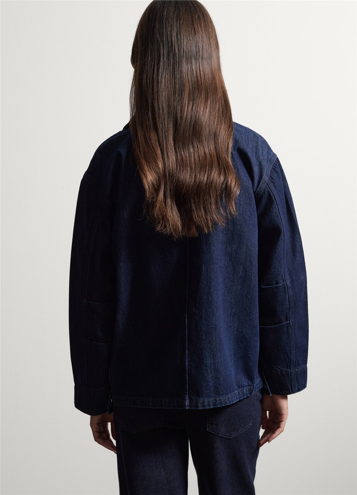 Mavi Kadife Yakalı Oversize Fit Saf Pamuk Denim Ceket