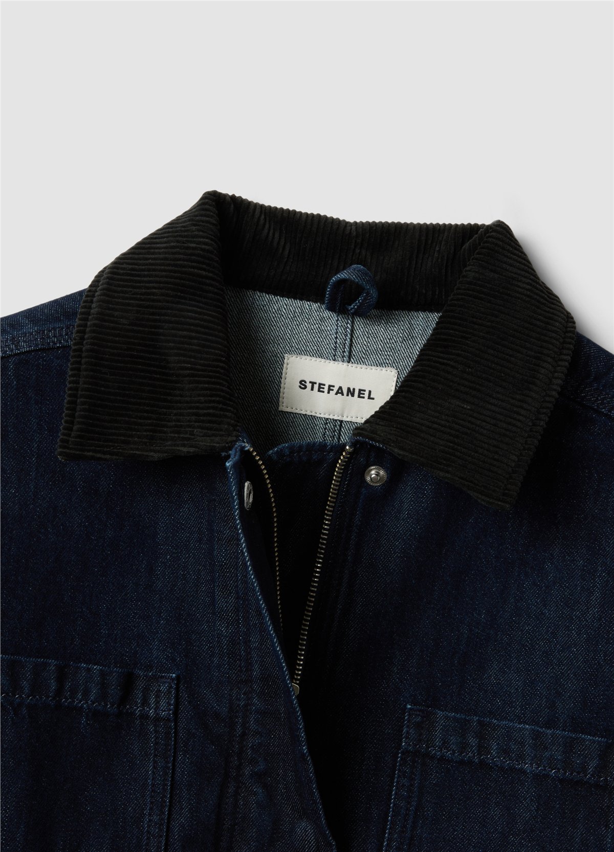 Mavi Kadife Yakalı Oversize Fit Saf Pamuk Denim Ceket