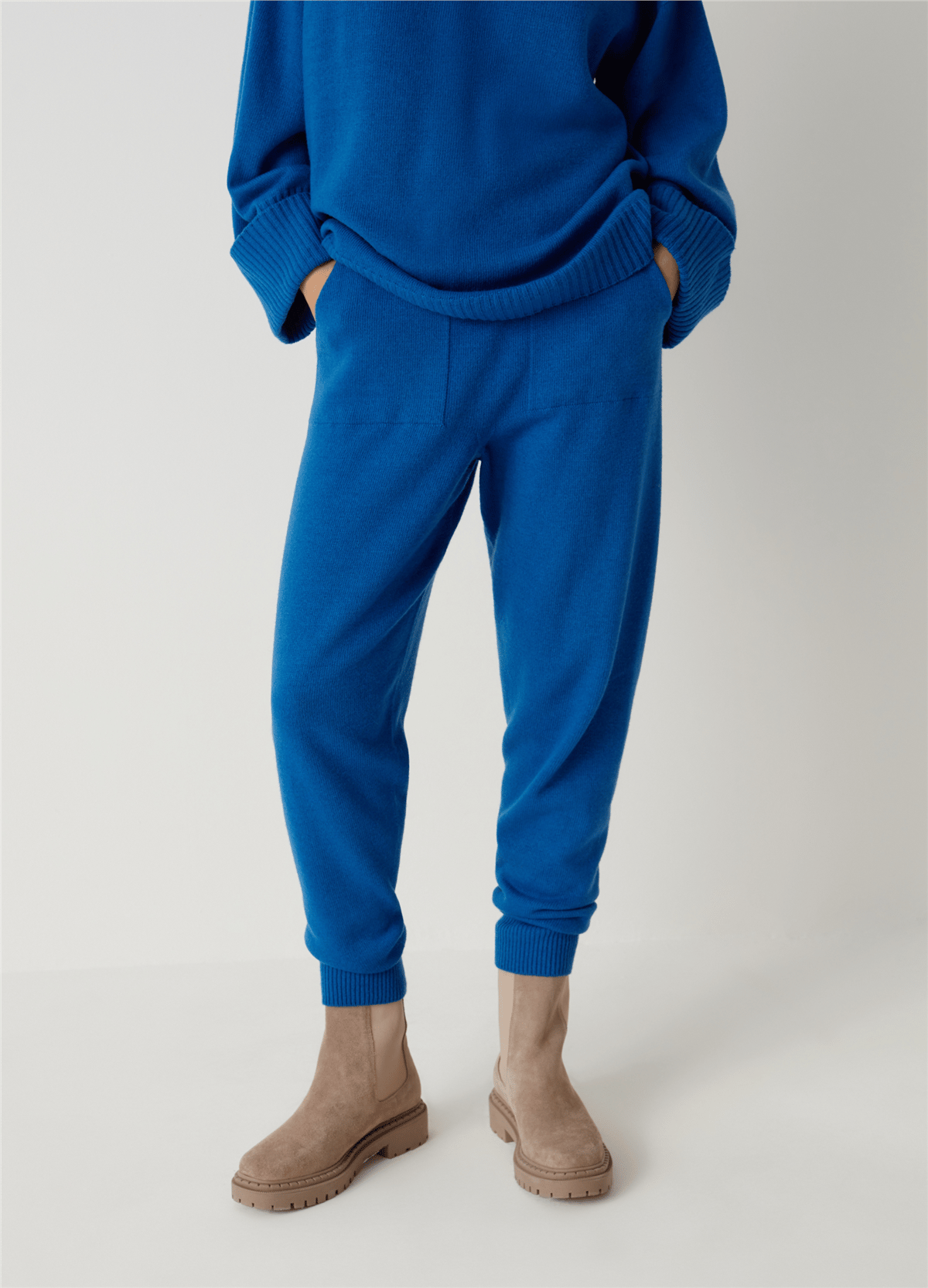 Merinos Yünü Ve Kaşmir Mavi Jogger Pantolon