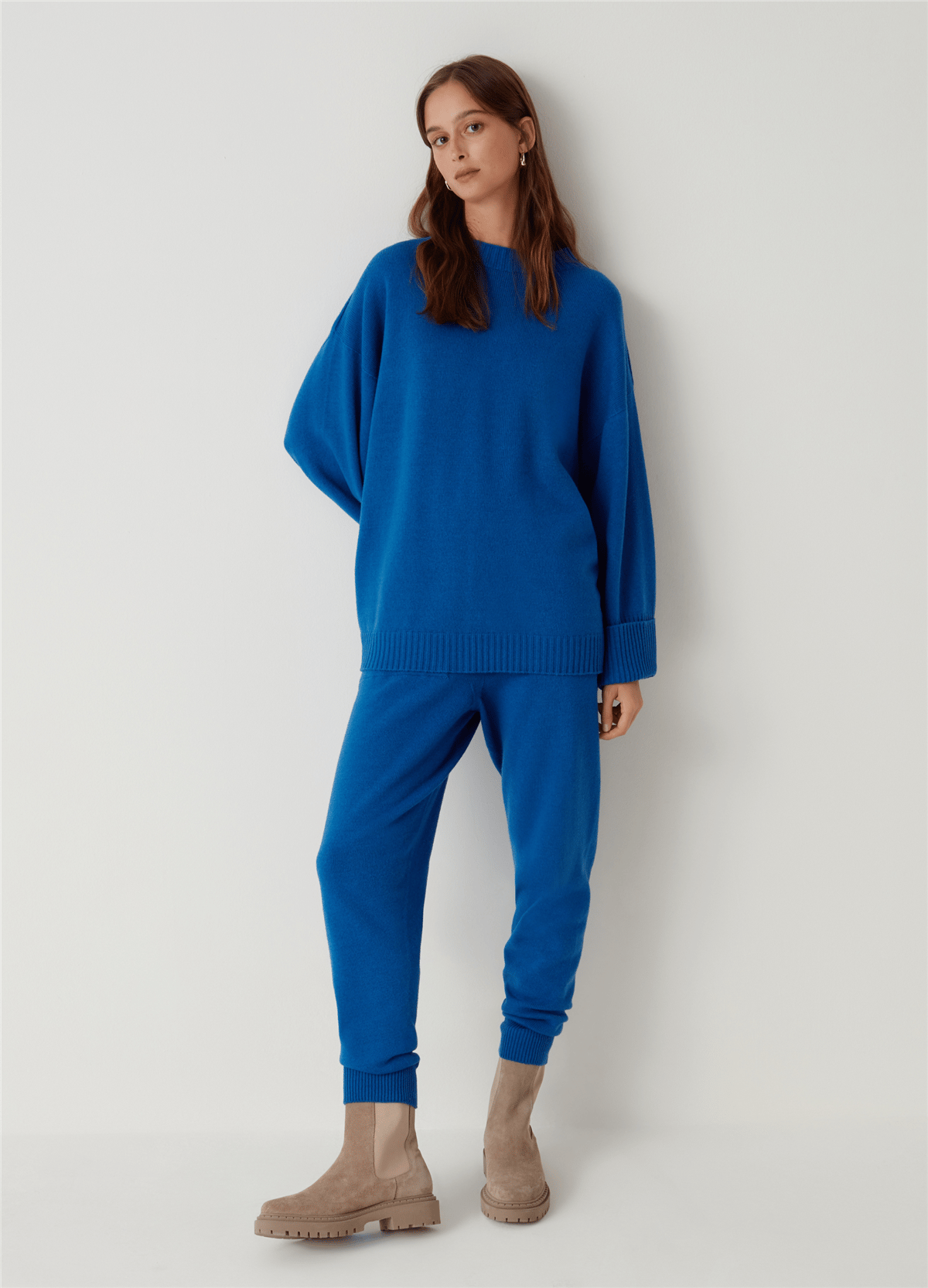 Merinos Yünü Ve Kaşmir Mavi Jogger Pantolon