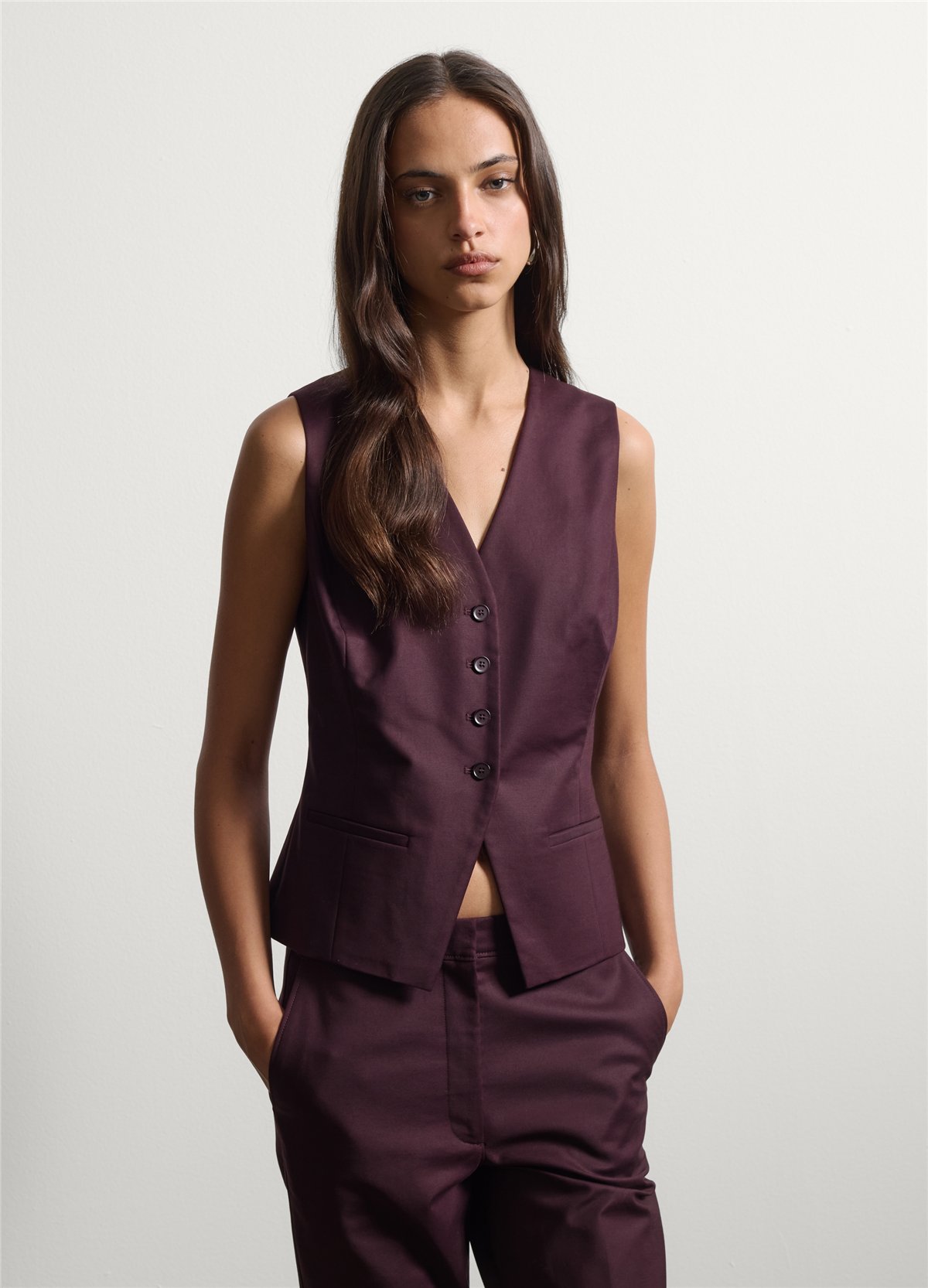 Mor Renk Slim Fit Esnek Pamuklu Yelek