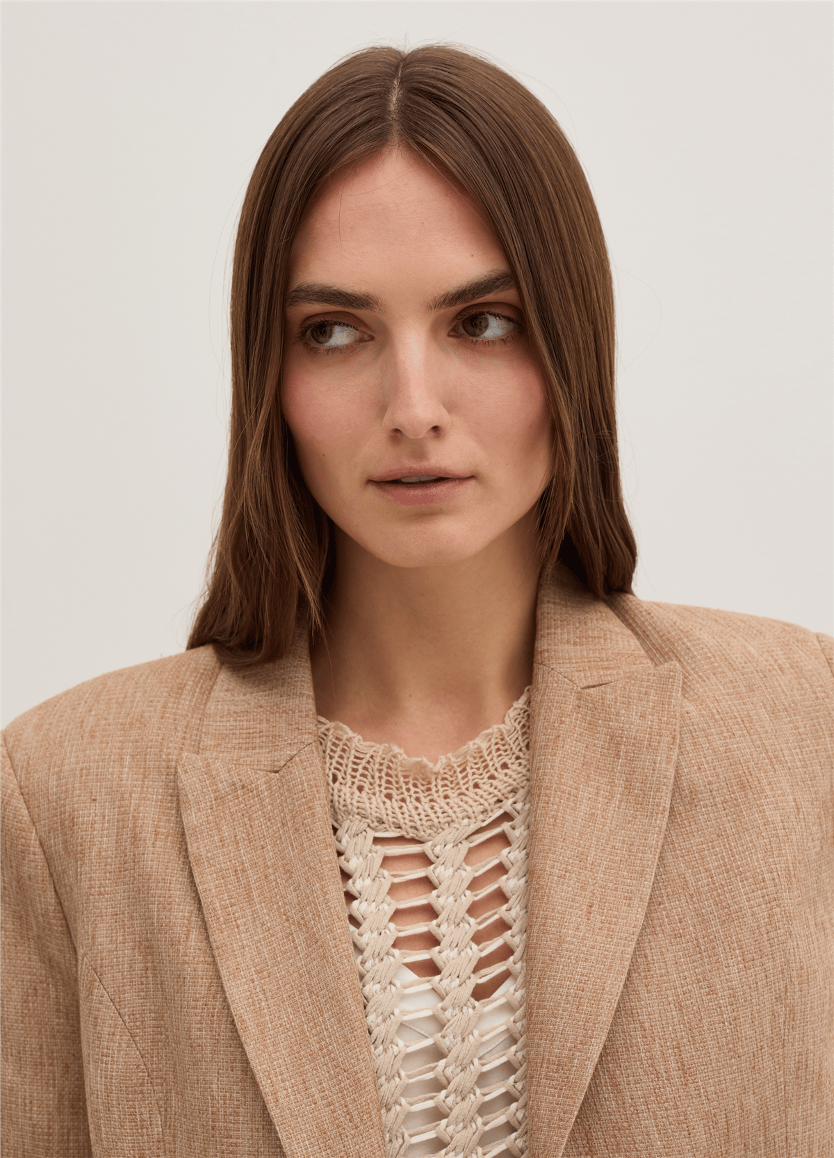 Nattè Dokulu Bej Tek Düğmeli Blazer