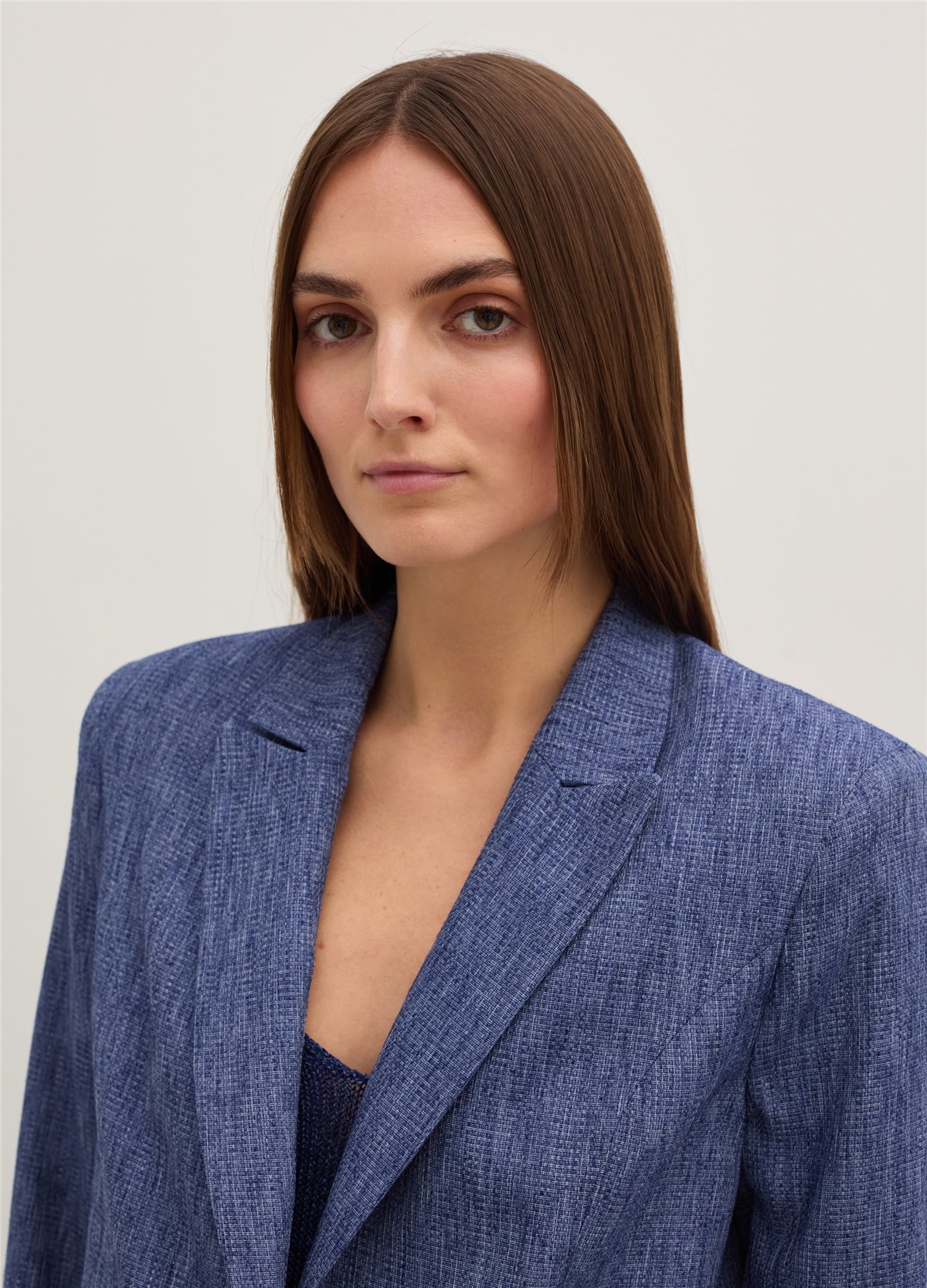 Nattè Dokulu Mavi Tek Düğmeli Blazer
