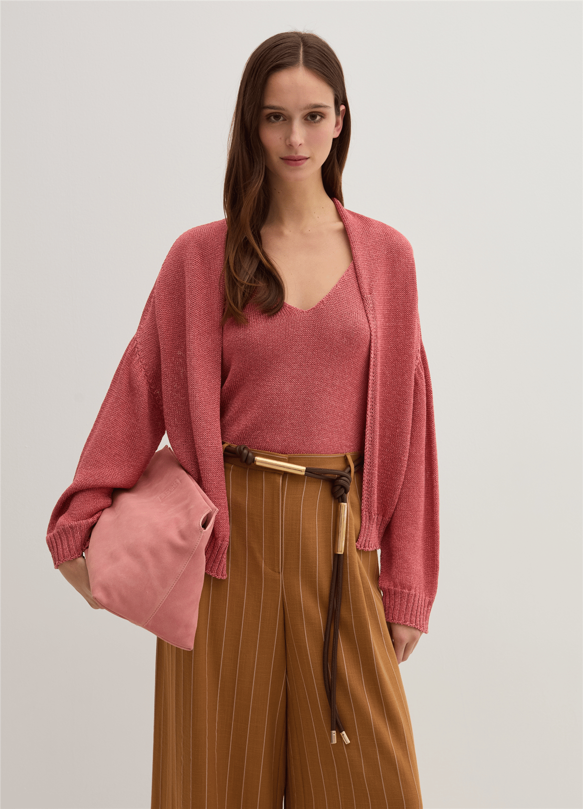 Oversize Önü Açık Dikişsiz Pembe Hırka