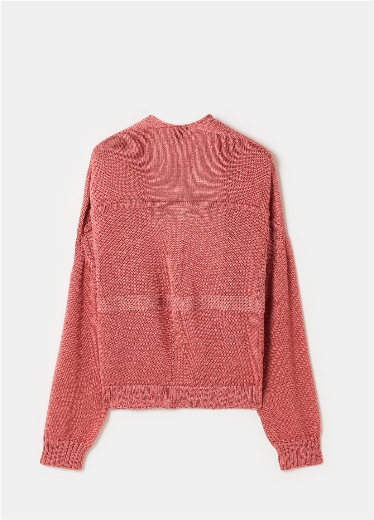 Oversize Önü Açık Dikişsiz Pembe Hırka