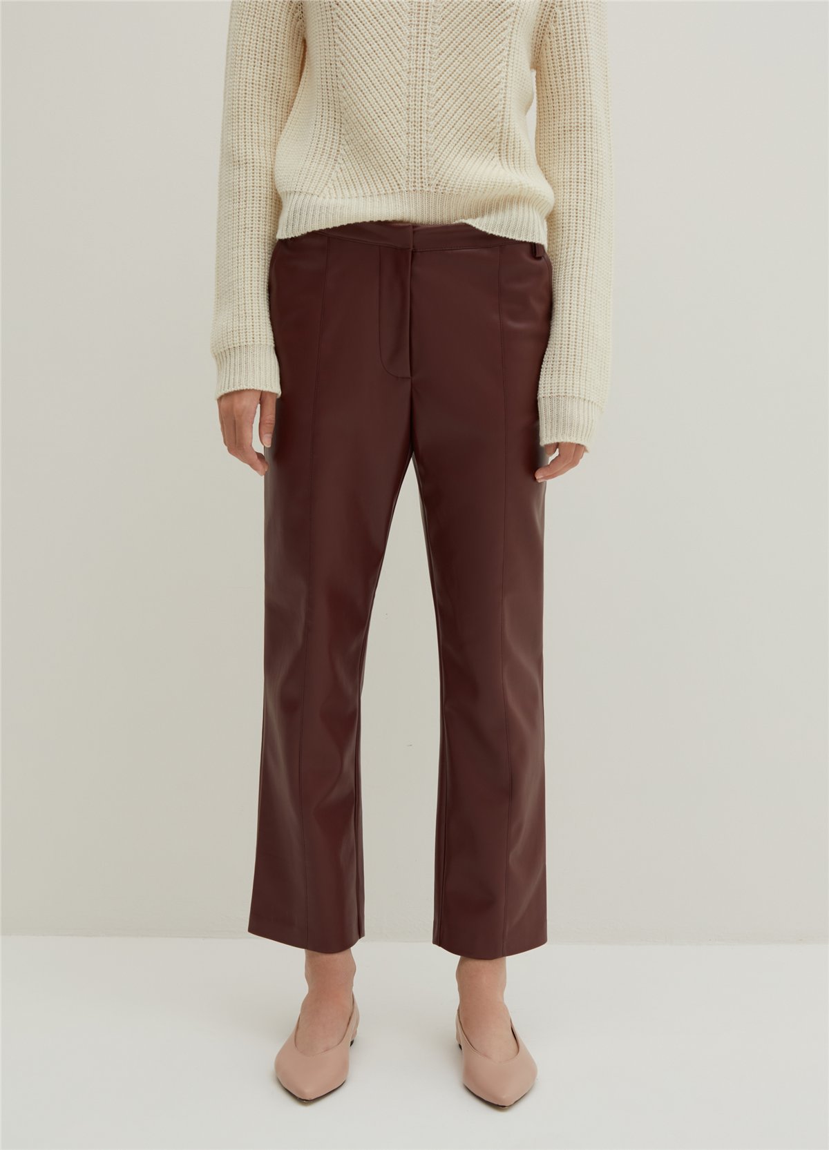 Parlak Görünümlü Bordo Carrot-Fit Pantolon