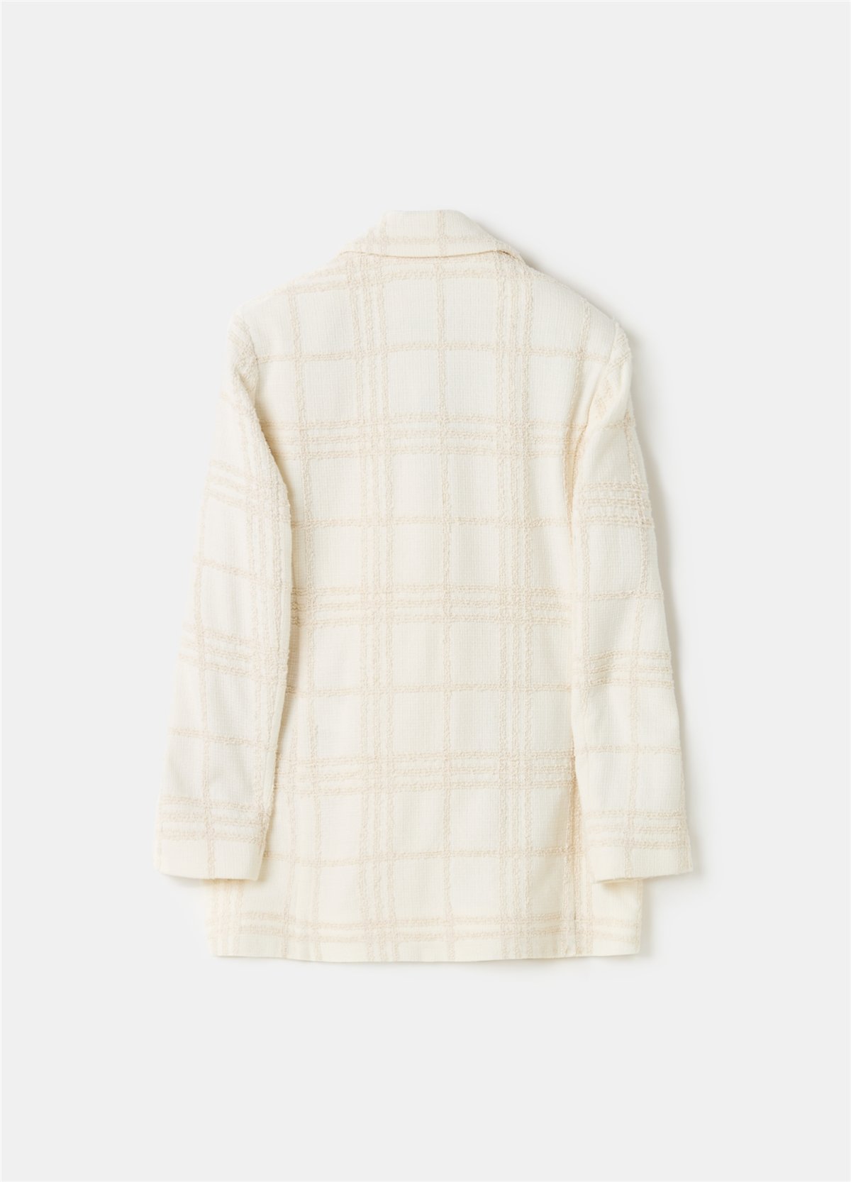 Pencere Kafesi Desenli Bukle Beyaz Blazer