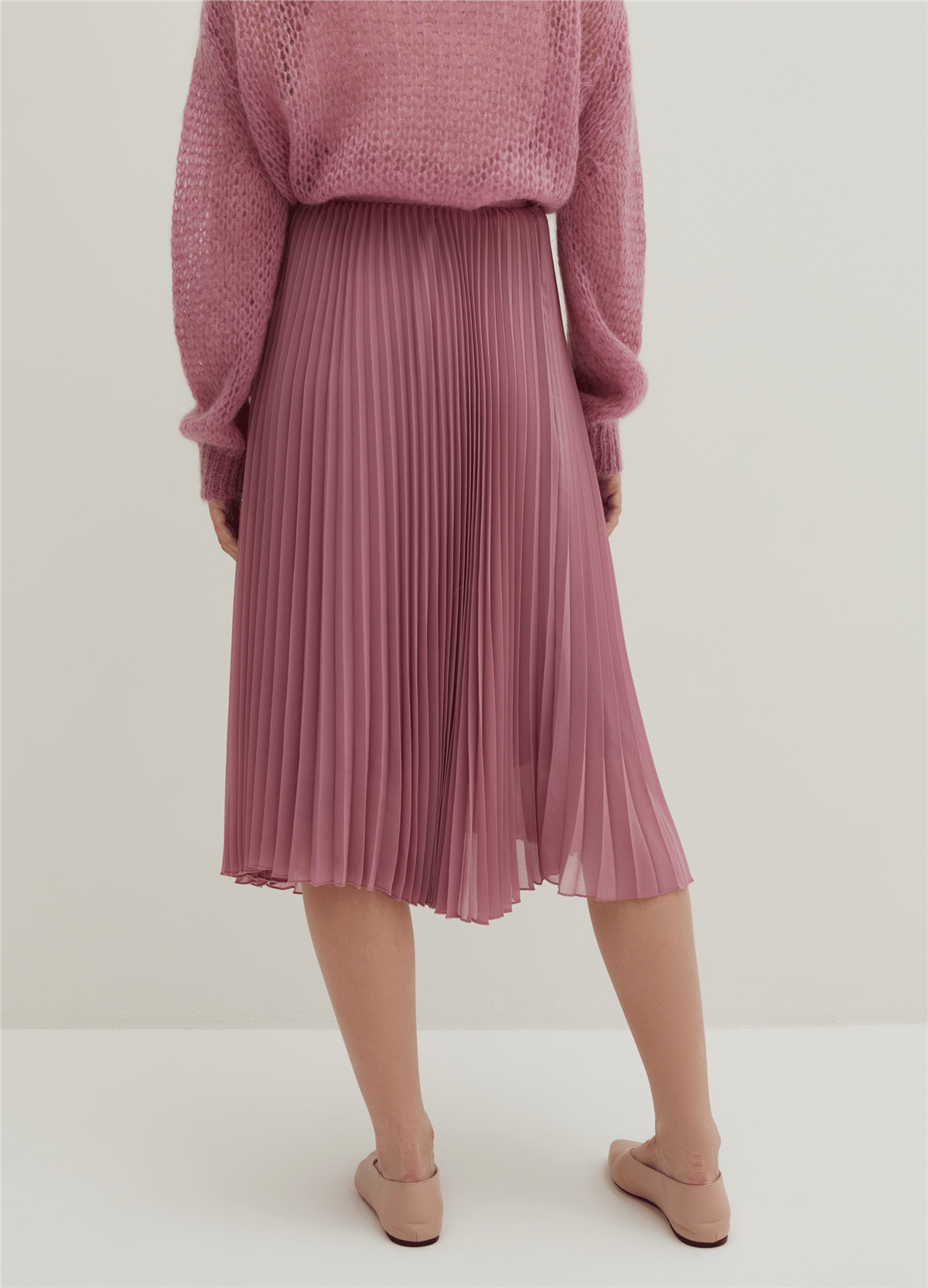 Pileli Pembe Georgette Etek
