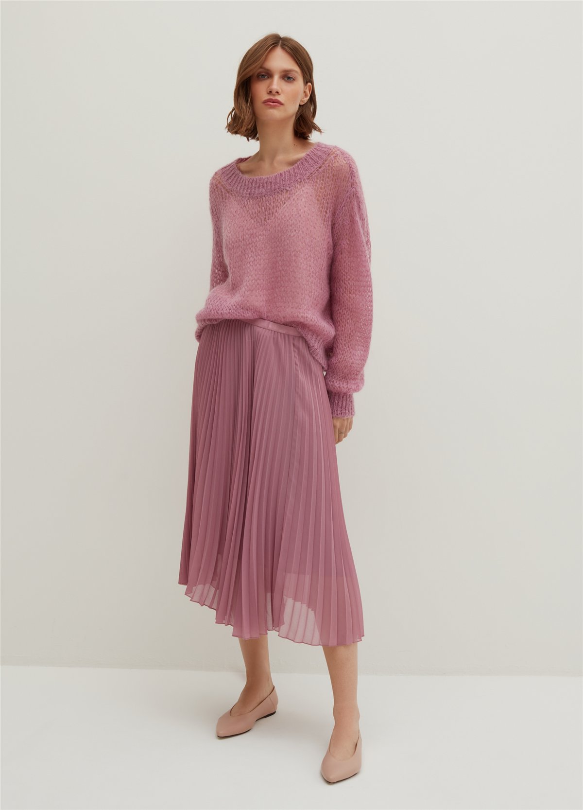 Pileli Pembe Georgette Etek