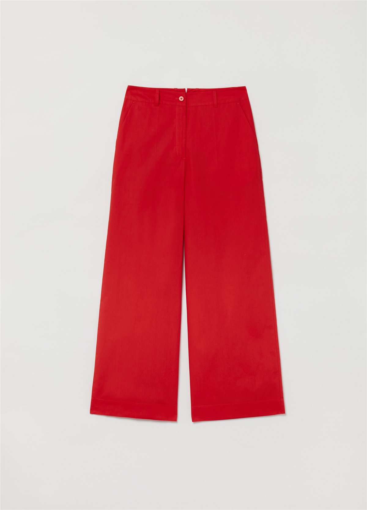 Poplin Bol Paçalı Kırmızı Pantolon
