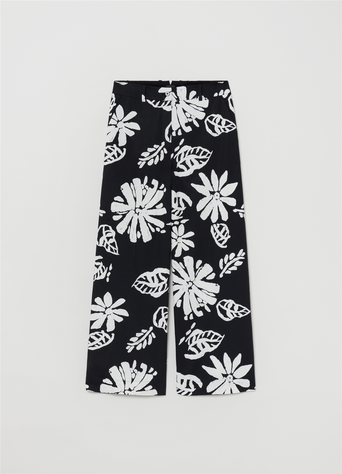 Poplin Bol Paçalı Siyah Desenli Pantolon