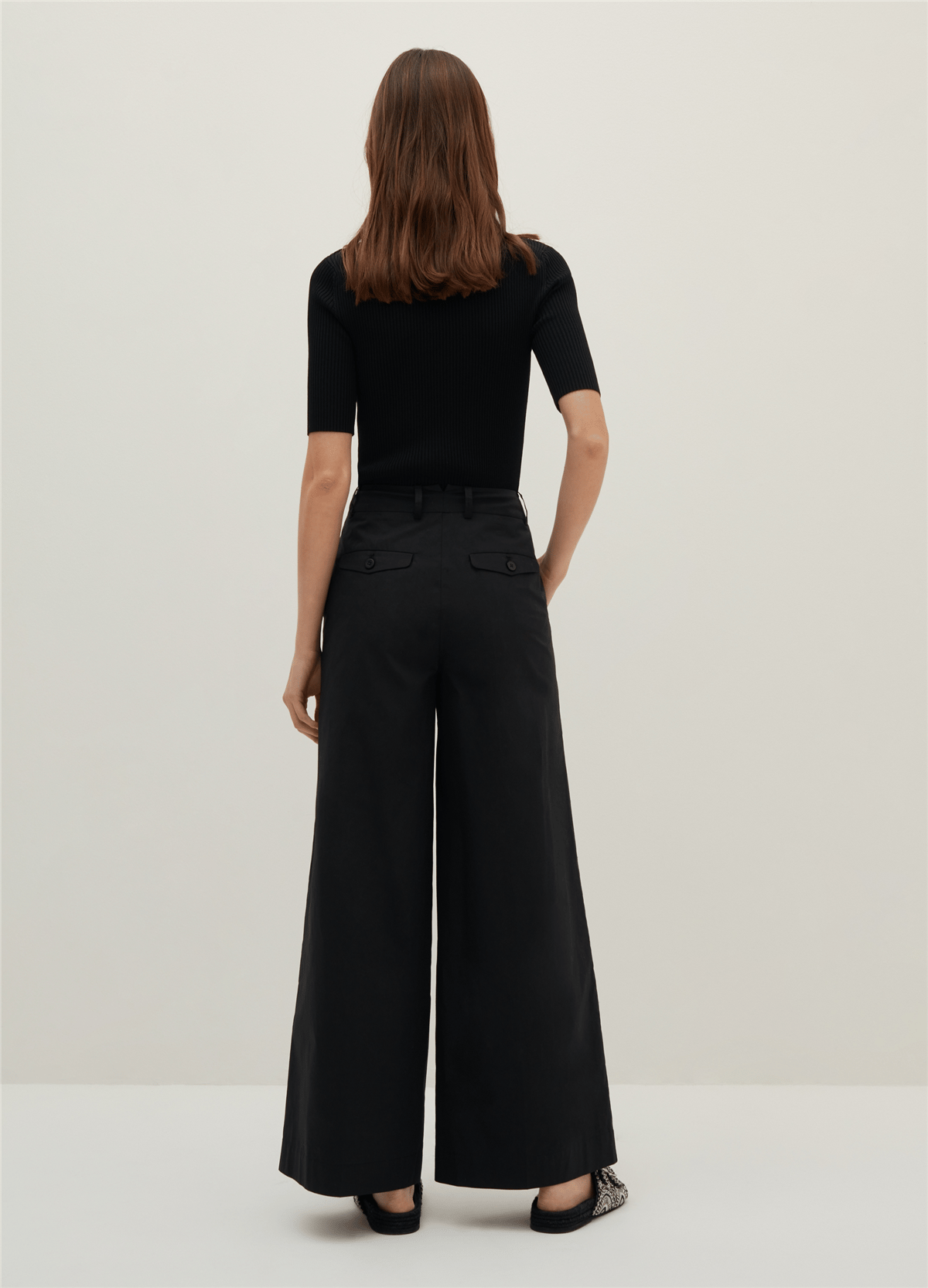 Poplin Bol Paçalı Siyah Pantolon