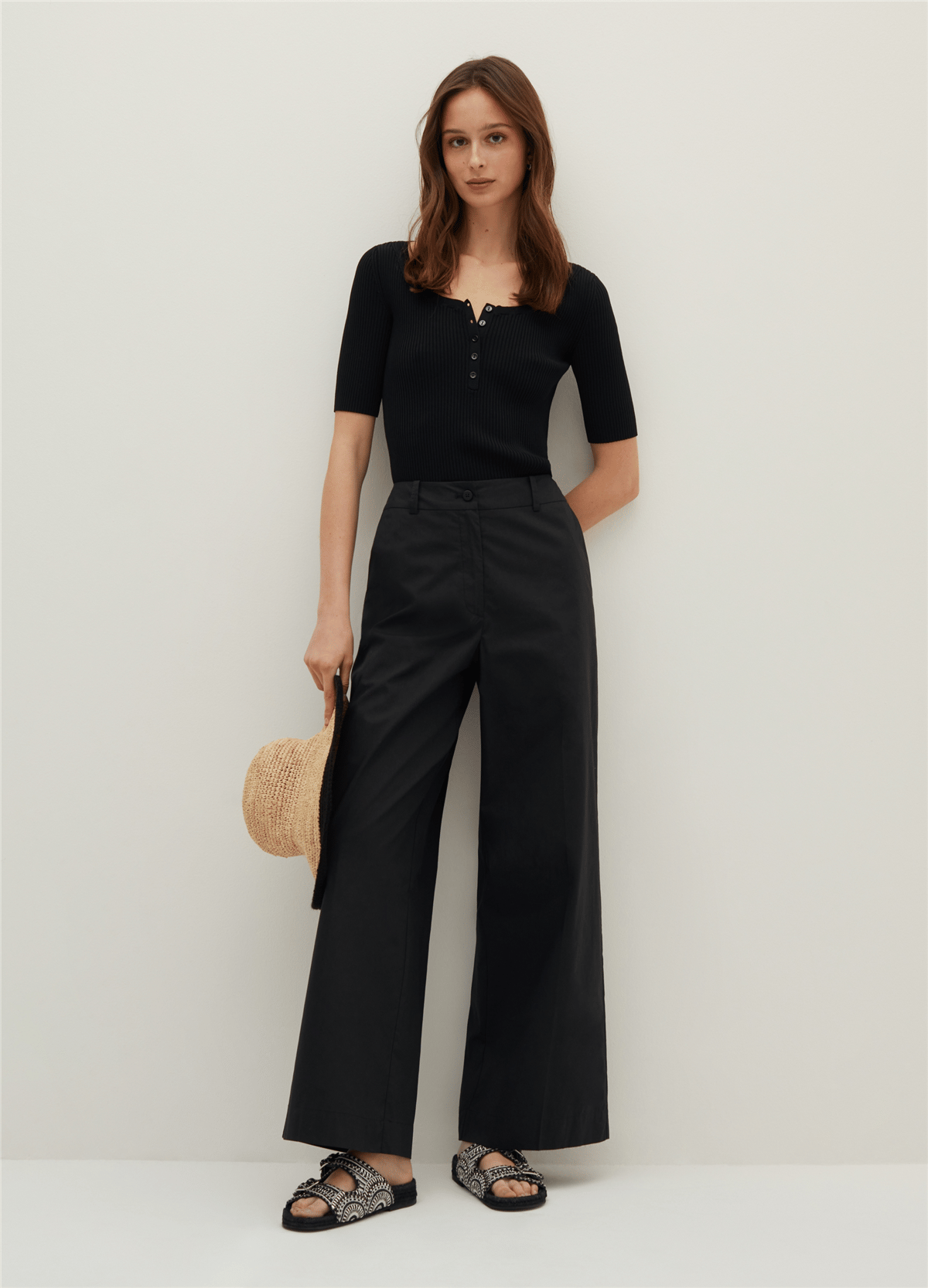 Poplin Bol Paçalı Siyah Pantolon