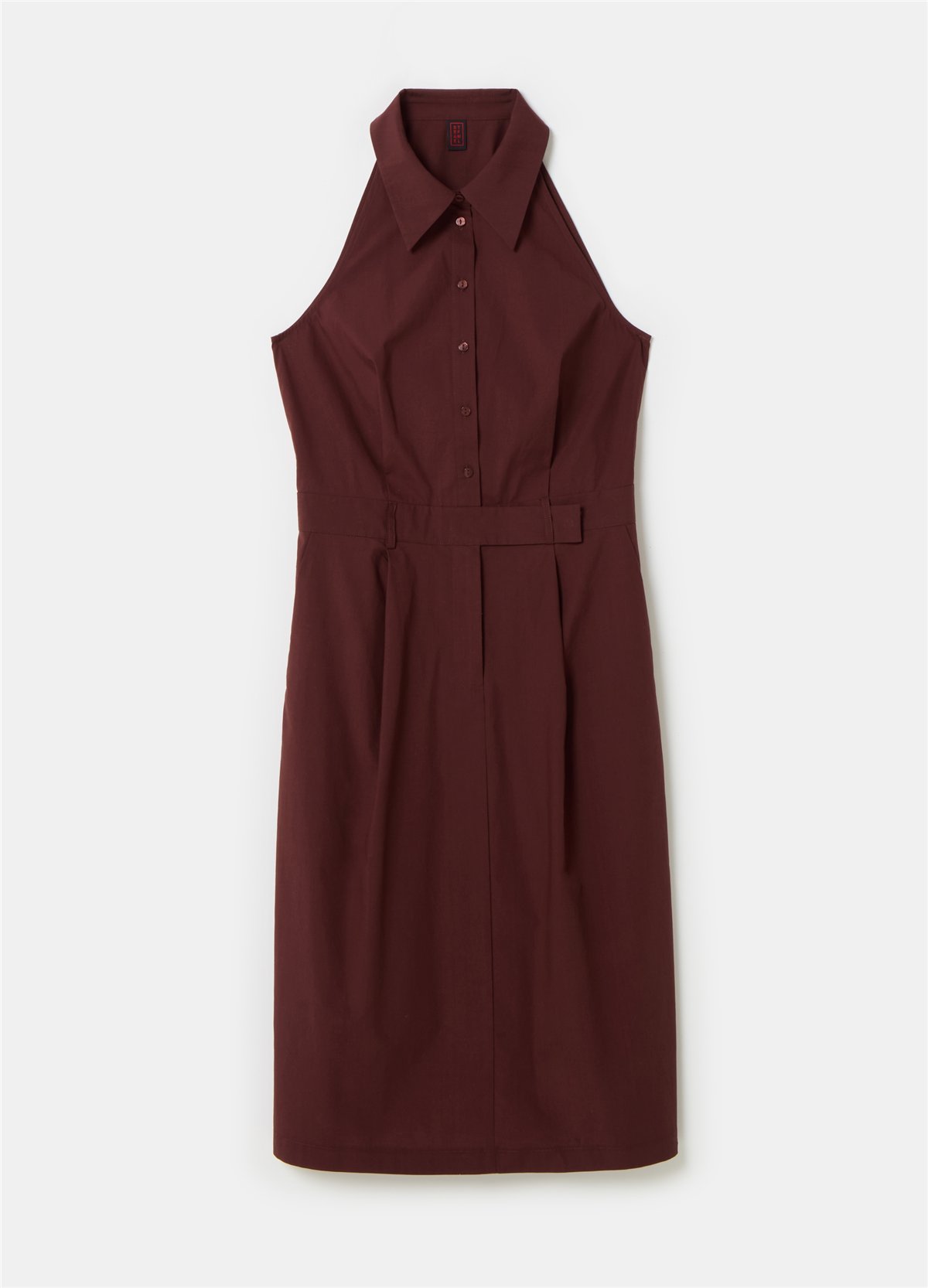 Poplin Kumaştan Kolsuz Bordo Gömlek Elbise