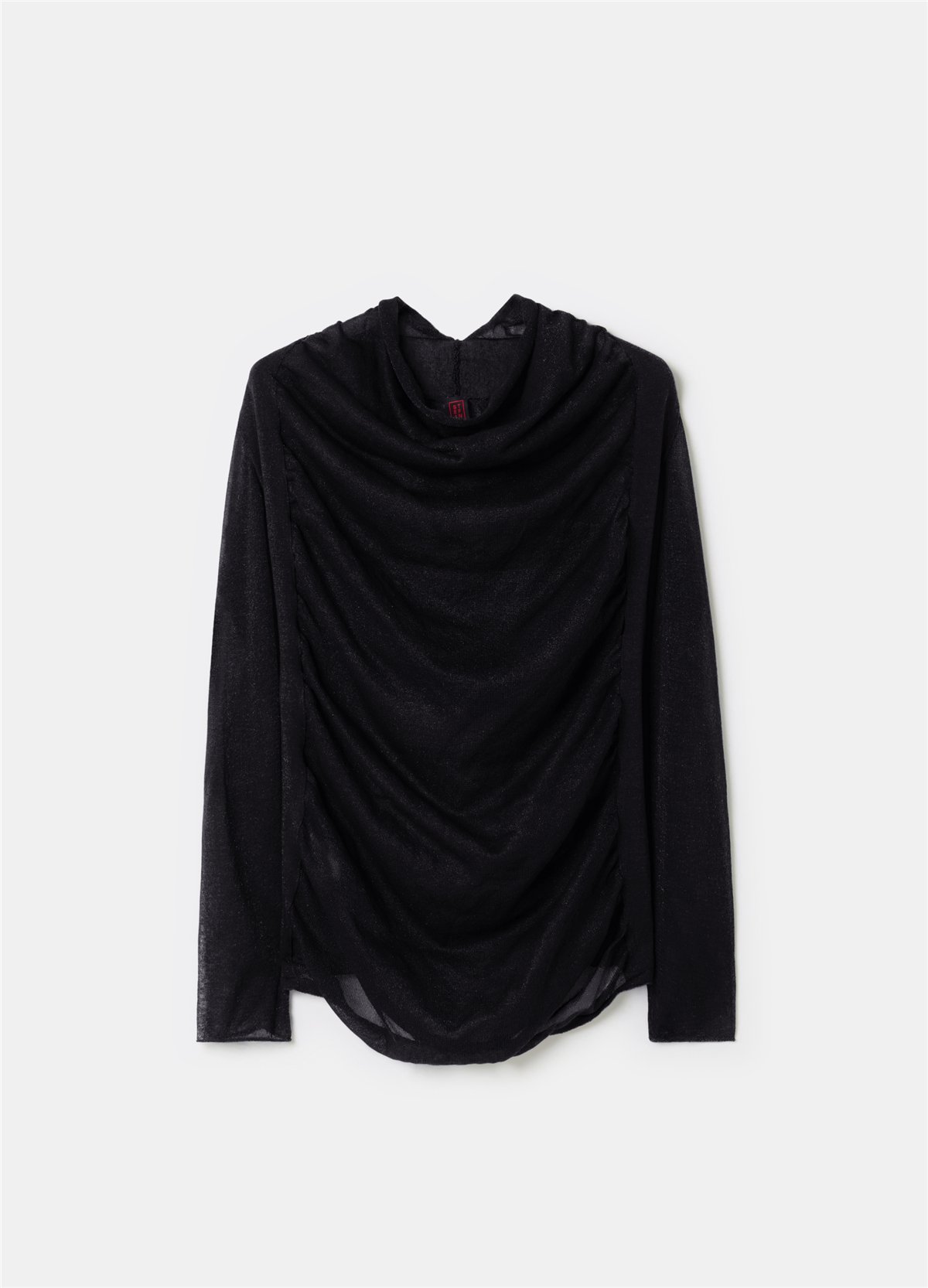 Reglan Kollu Şeffaf Görünümlü Siyah Bluz