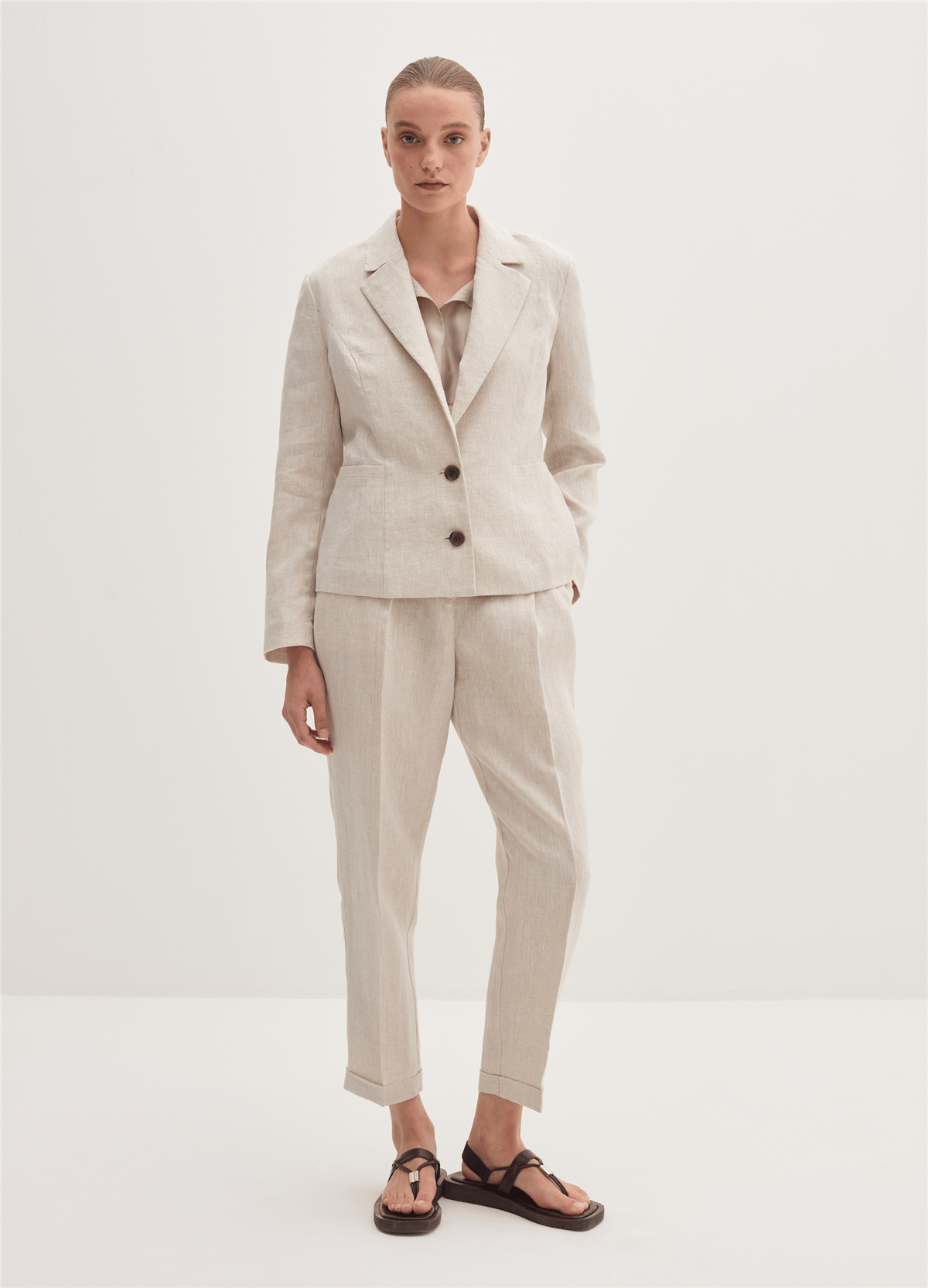 Regular Kesim Düğmeli Bej Blazer Ceket