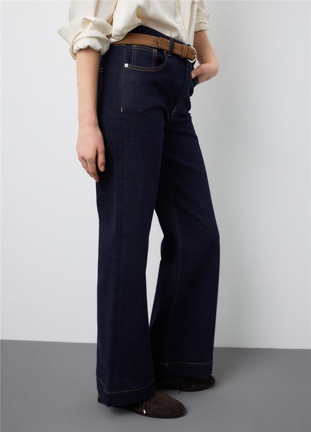 Saf Pamuklu Düz Mavi Denim Kot Pantolon