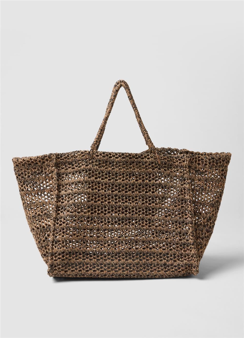 Siyah Bej Dokuma Shopper Çanta